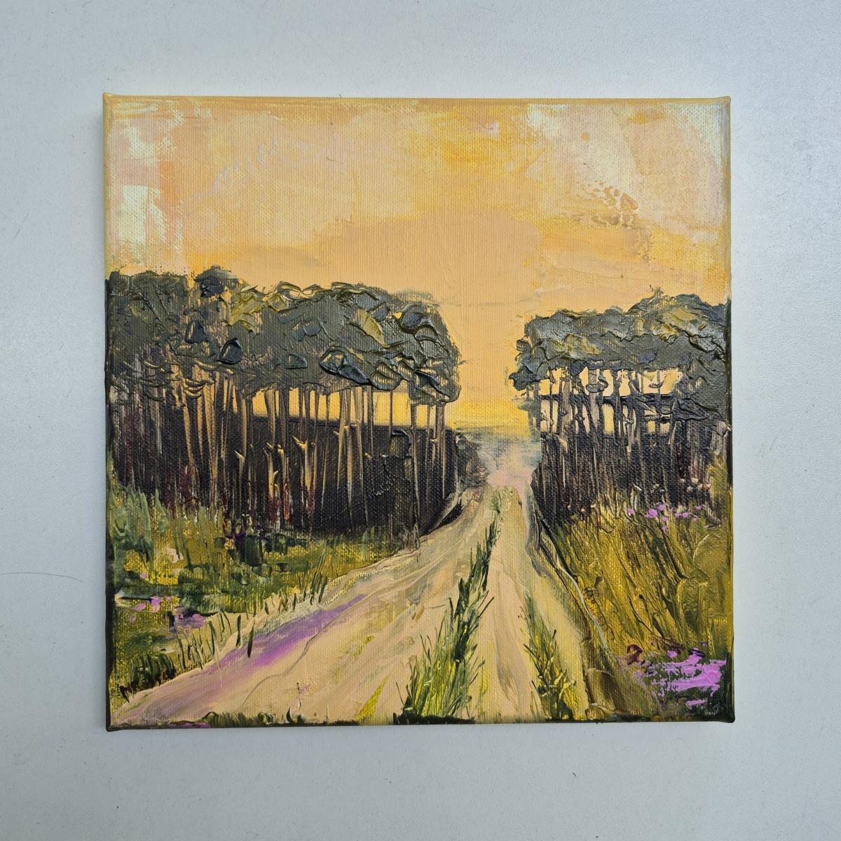 Straße - Zeitgenössische Ölgemälde, Landschaft, farbenfroh, polnischer Künstler – Painting von Monika Rossa