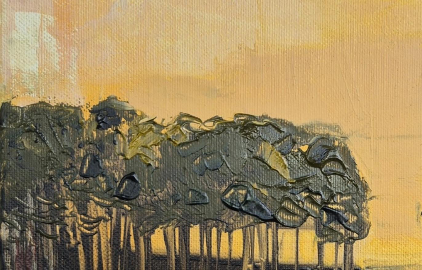 Straße - Zeitgenössische Ölgemälde, Landschaft, farbenfroh, polnischer Künstler (Braun), Landscape Painting, von Monika Rossa