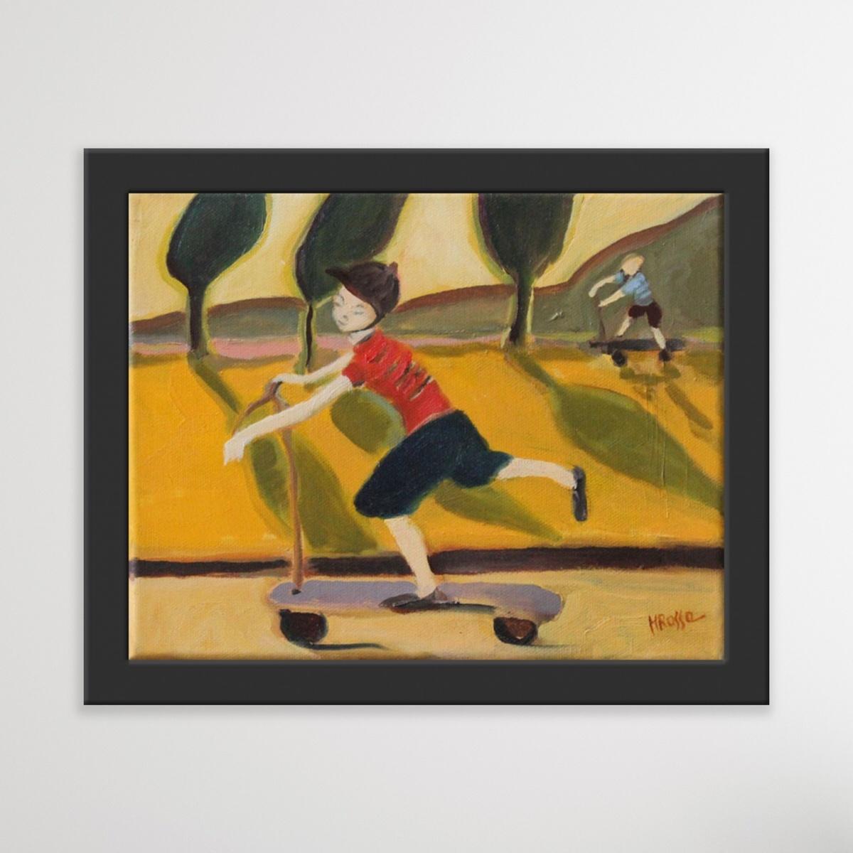 Scooter - XXIe siècle, peinture à l'huile contemporaine, couleurs vives et vibrantes en vente 2