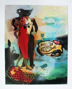 Fish dinner - XXI century, Mixed media print, Bright colours, Fantasy
