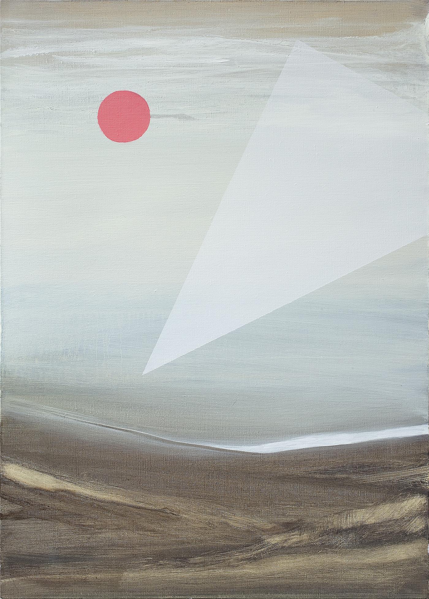 Monika Stolarska Abstract Painting - Untitled - Contemporary Figurative Painting, Geometric Landscape, Warm Colours