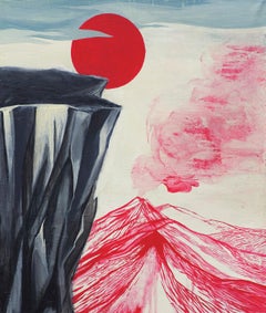 Untitled (Red Sun) - Modern Figurative Painting, Modernistic Landscape Painting