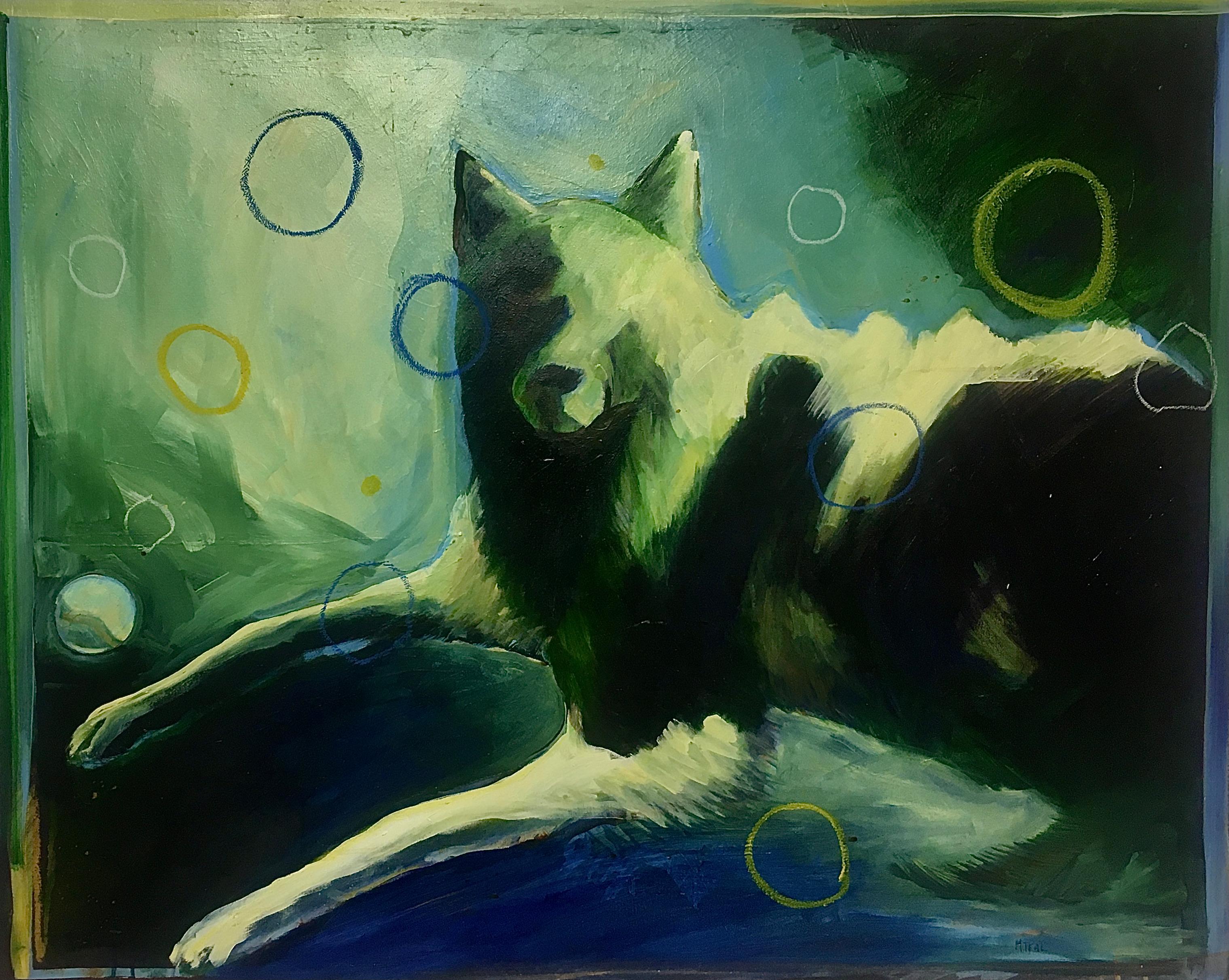 Monika Teal Animal Painting - Circles