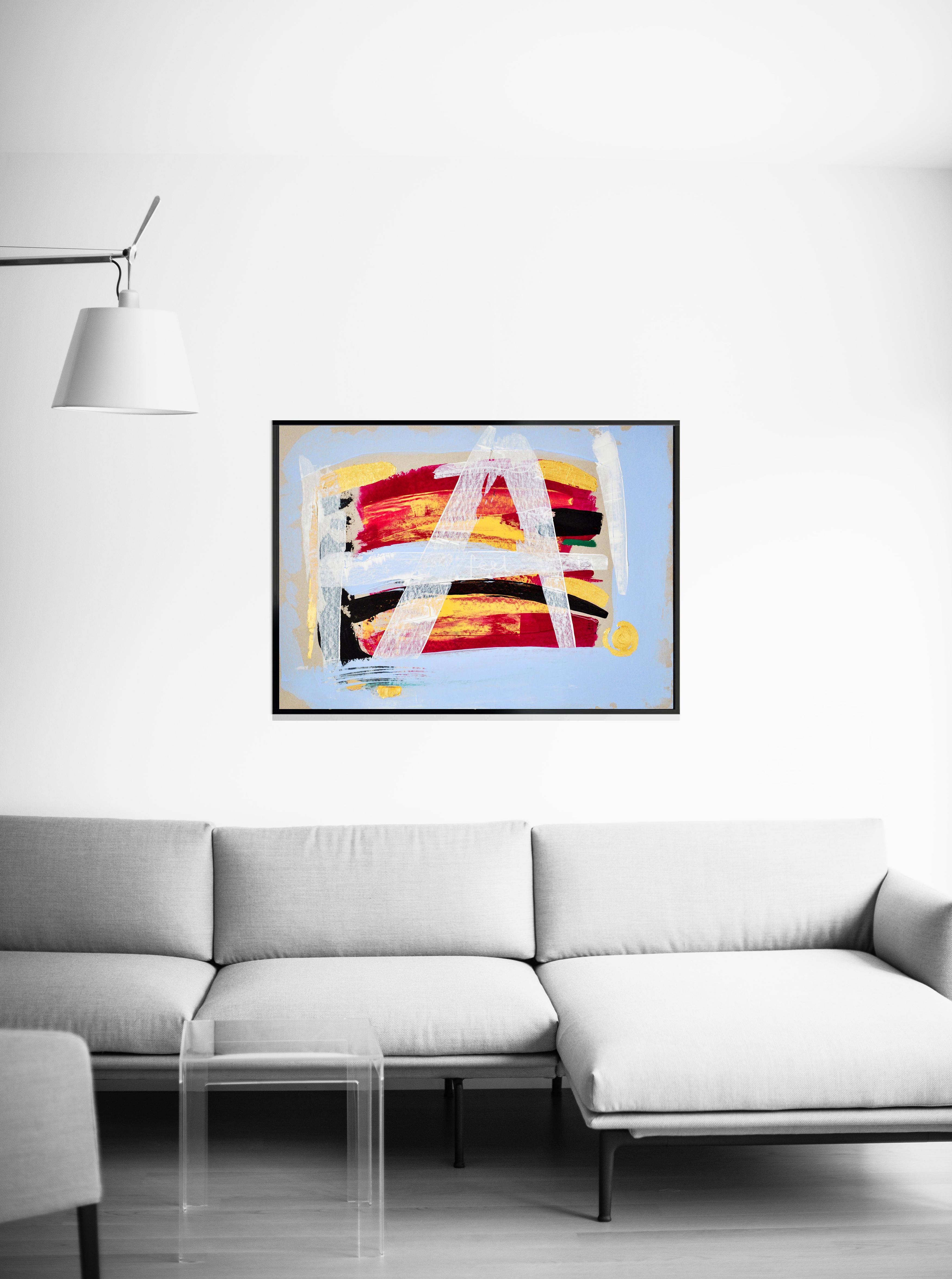 FEEL - Peinture expressionniste abstraite Bleu Pastel Carton 2022 en vente 3
