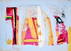 LOVE - Peinture expressionniste abstraite Pastel doré Carton 2022