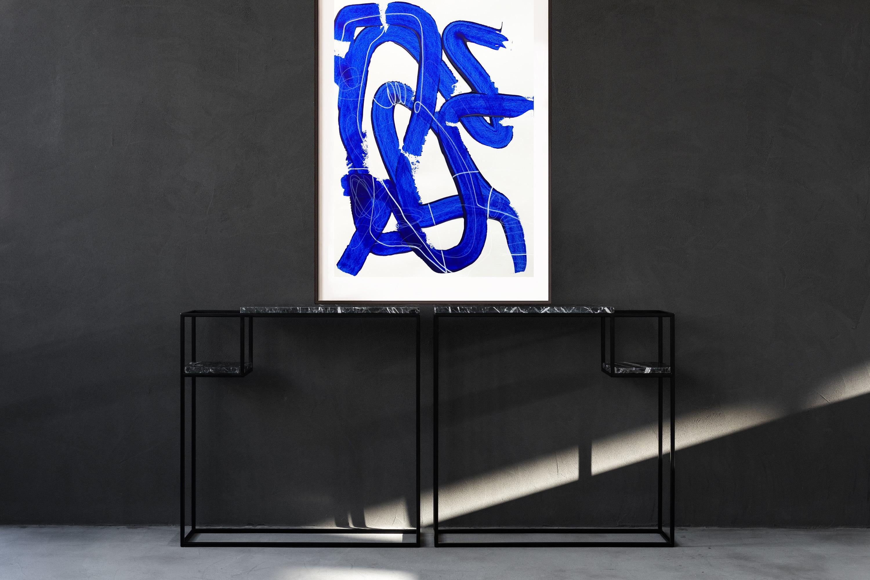 Free Blue 3331 - Abstraktes Gemälde mit Struktur in Blau und Weiß auf Papier, 2025 im Angebot 3