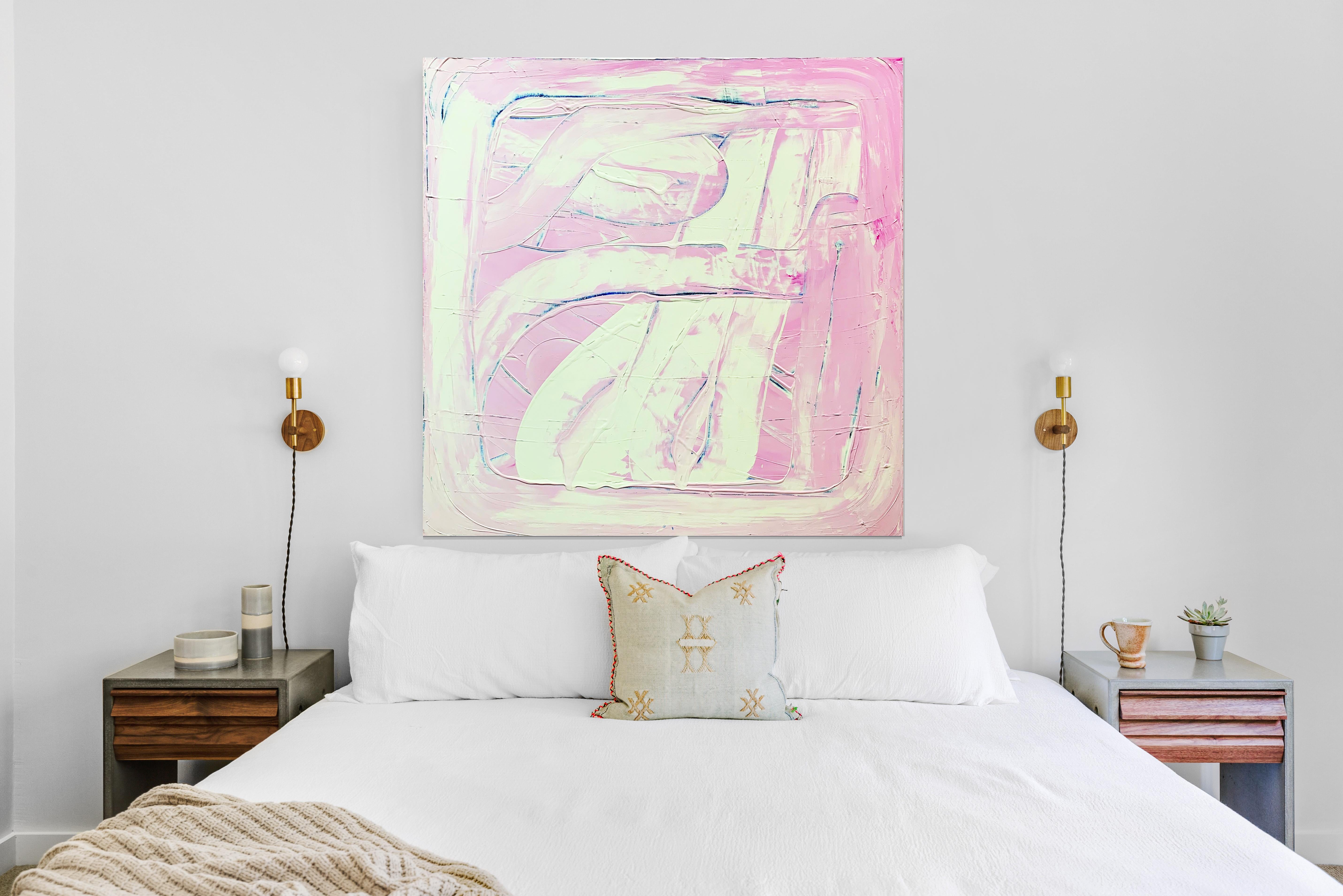 Free Light Rose 2 - Abstraktes Gemälde in Rosa und Weiß auf Leinwand, 2025 im Angebot 5