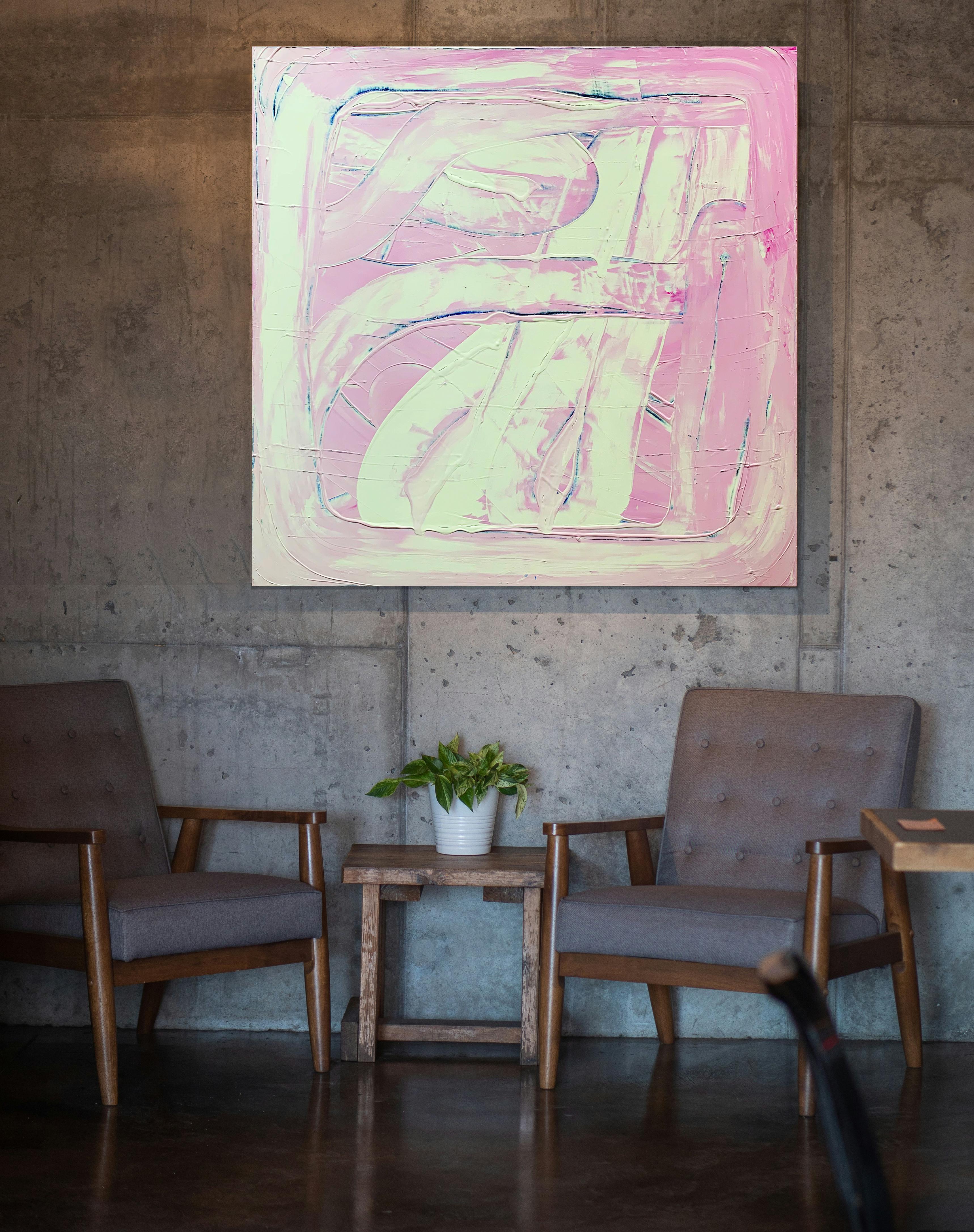 Free Light Rose 2 - Abstraktes Gemälde in Rosa und Weiß auf Leinwand, 2025 im Angebot 6