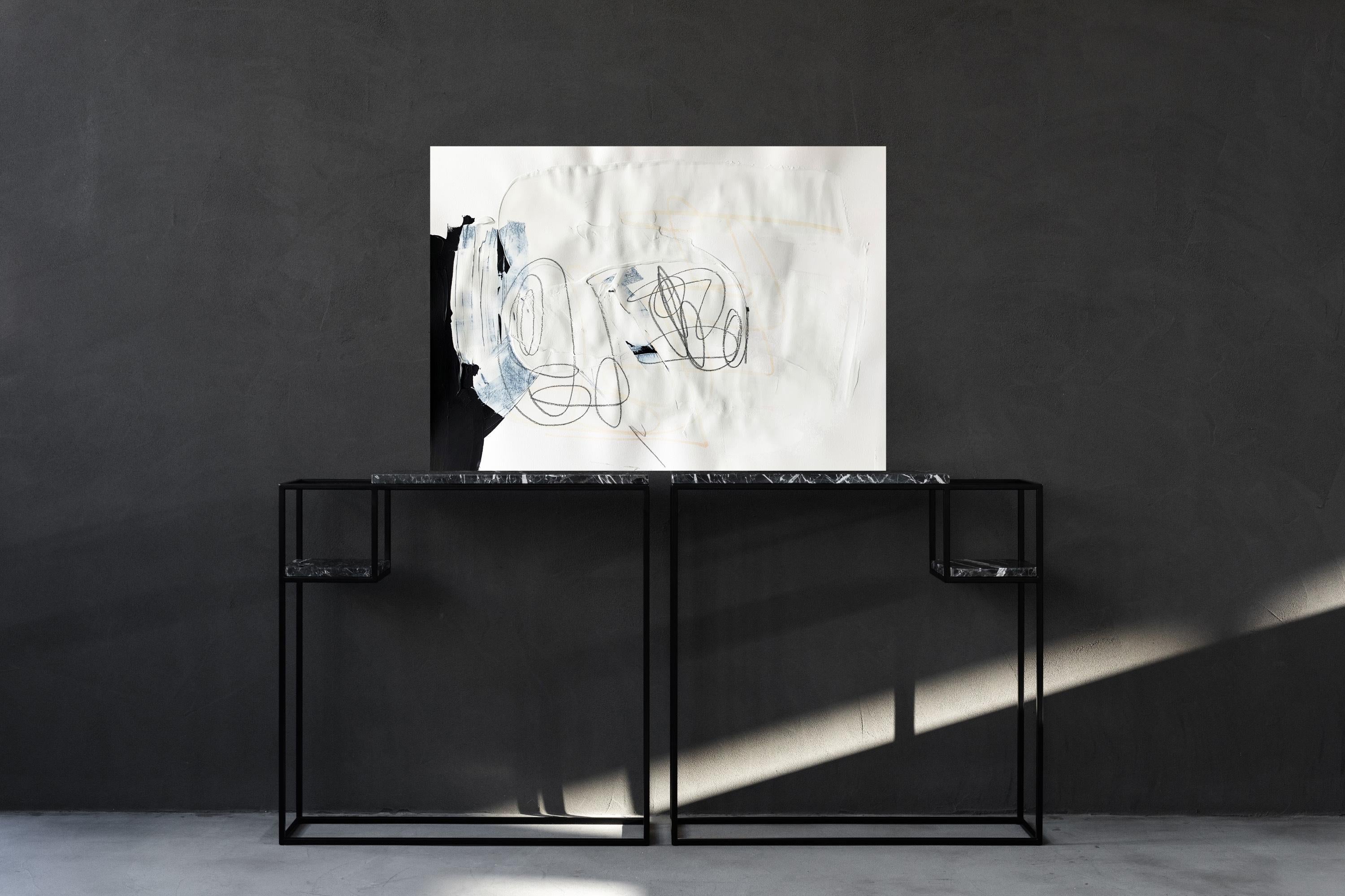 Free White 3 - Abstraktes Gemälde mit Struktur in Weiß und Schwarz auf Papier, 2025 im Angebot 7