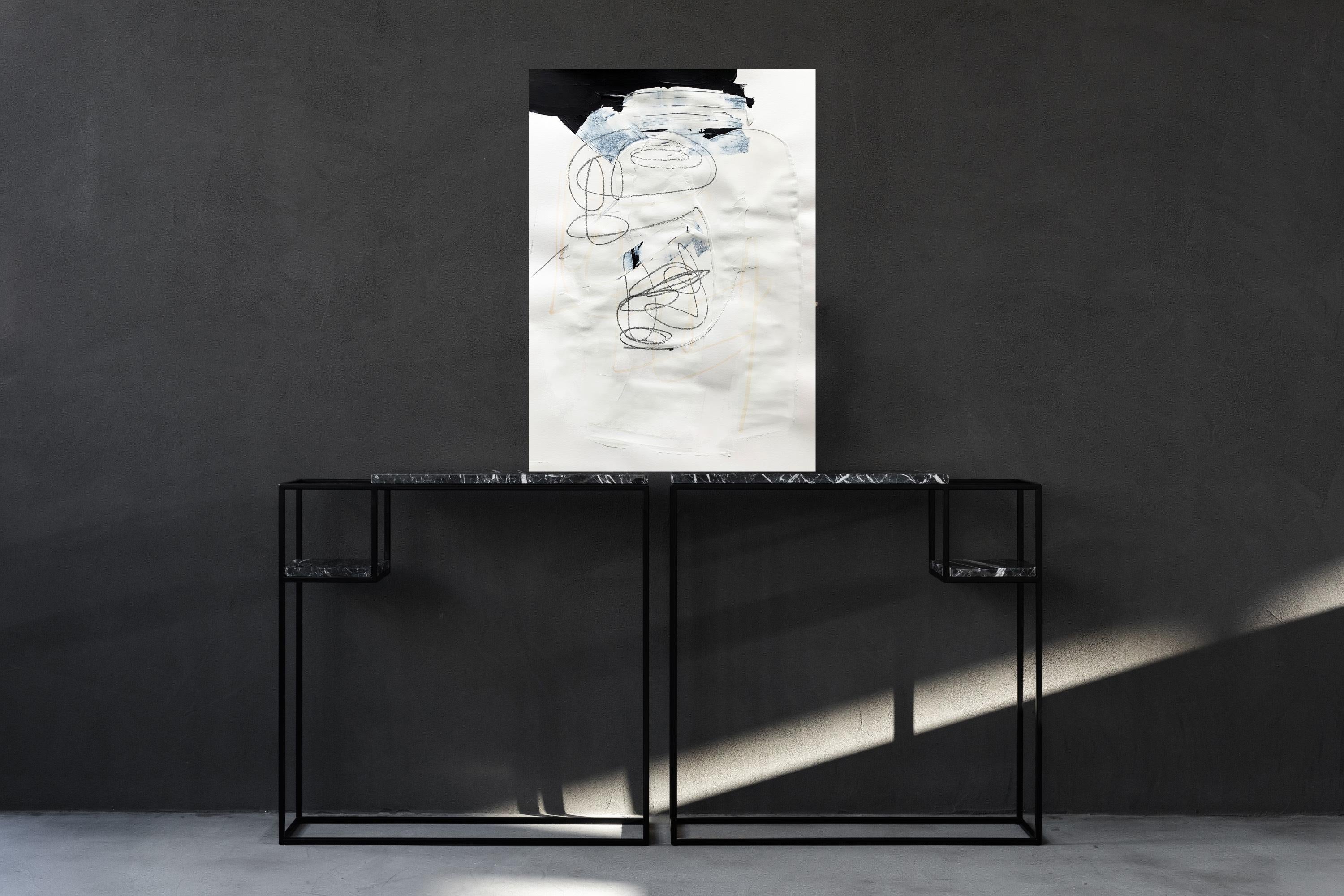 Free White 3 - Abstraktes Gemälde mit Struktur in Weiß und Schwarz auf Papier, 2025 im Angebot 8