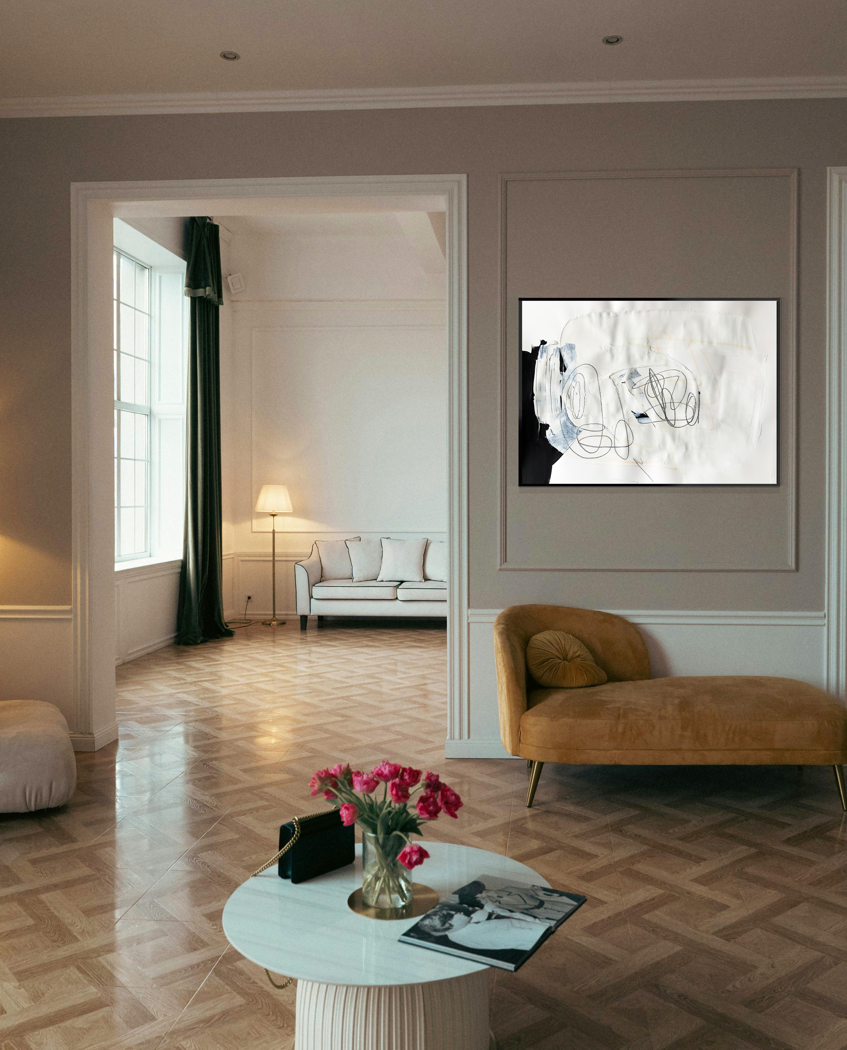 Free White 3 - Abstraktes Gemälde mit Struktur in Weiß und Schwarz auf Papier, 2025 im Angebot 4