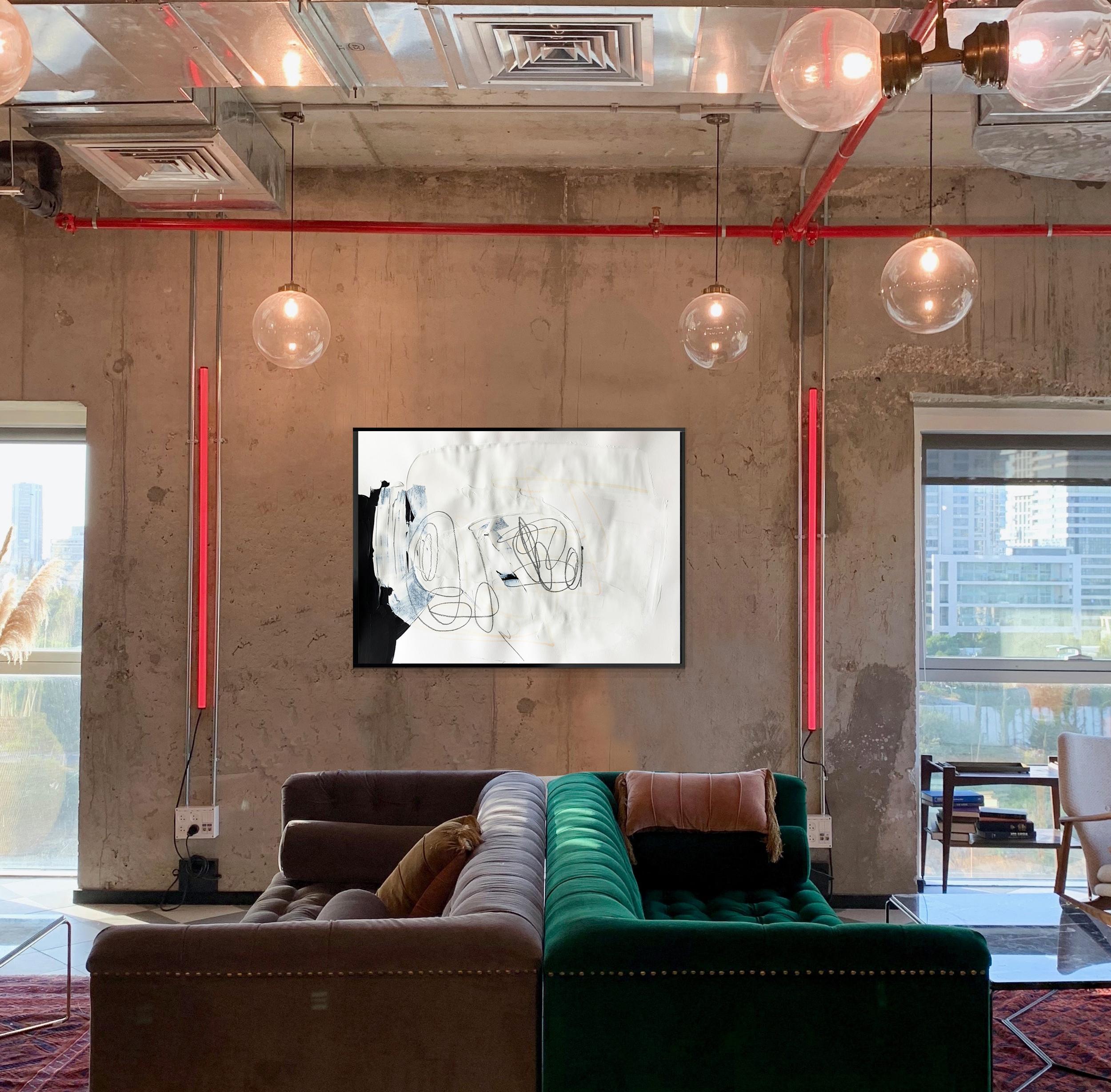 Free White 3 - Abstraktes Gemälde mit Struktur in Weiß und Schwarz auf Papier, 2025 im Angebot 5