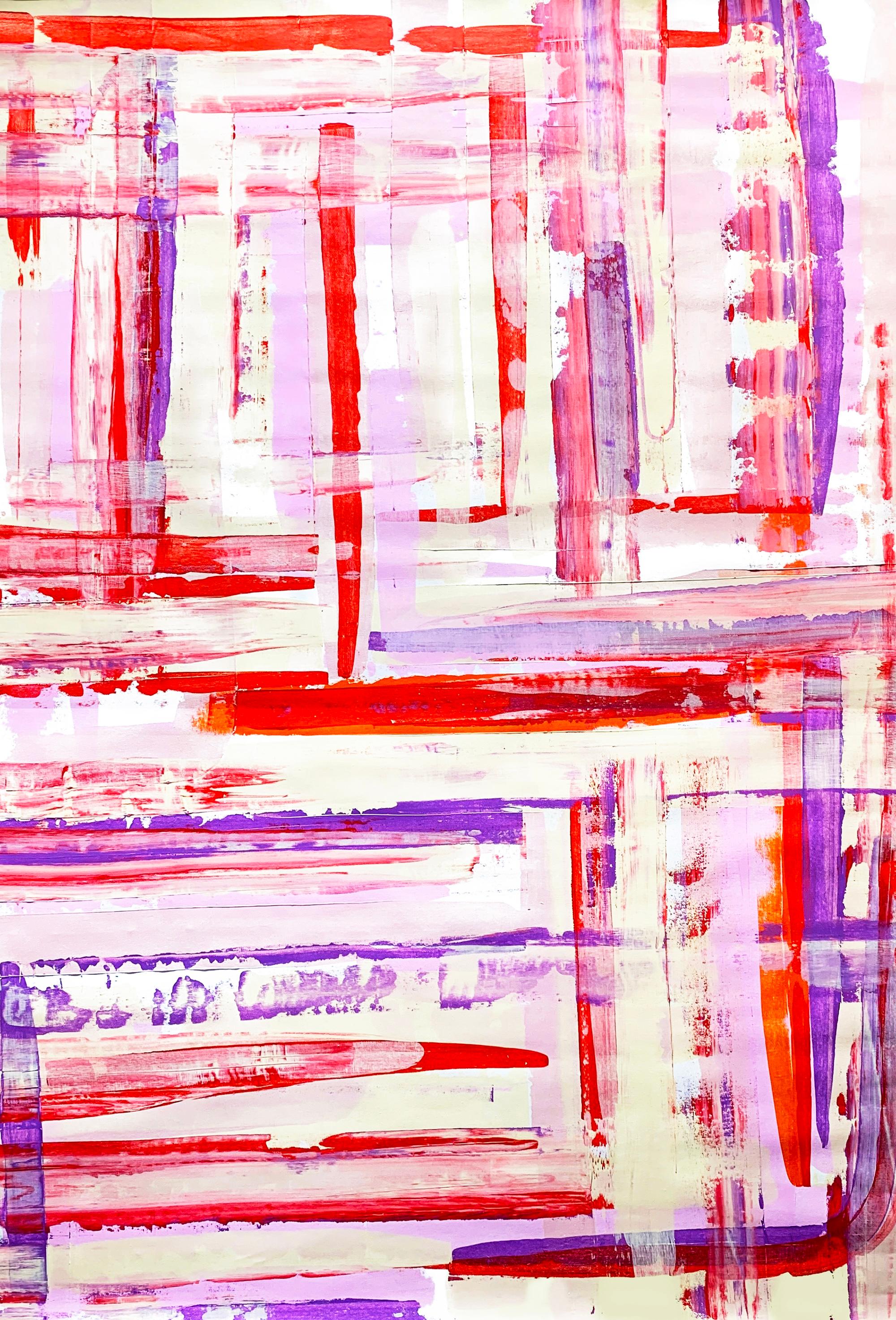 Abstract Painting di Monika Widenka - Free 1 - Pittura acrilica astratta su tela con texture rossa e viola 2024
