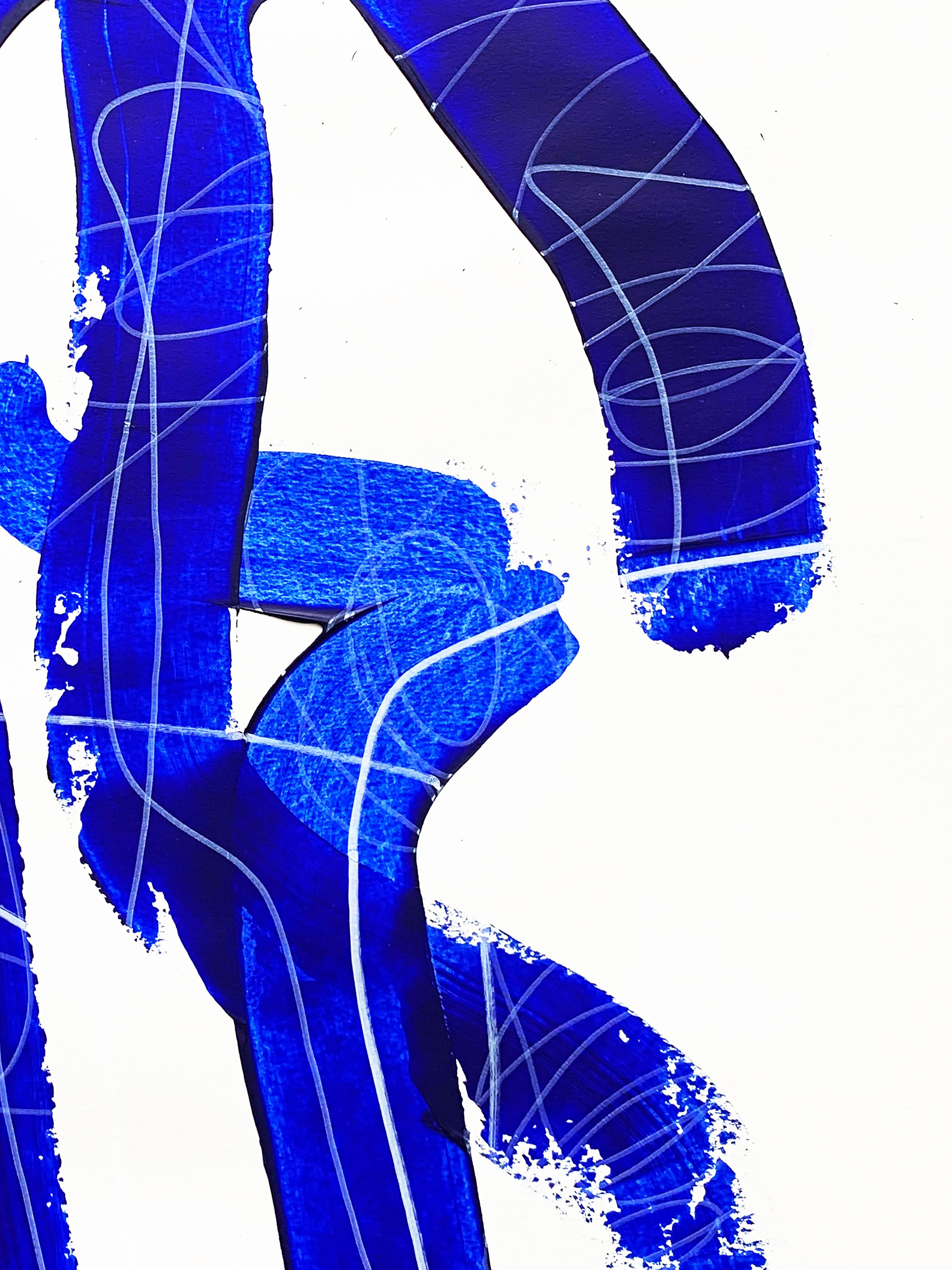 Free Blue 3315 - Pittura astratta su carta con texture blu e bianca, 2025 in vendita 1