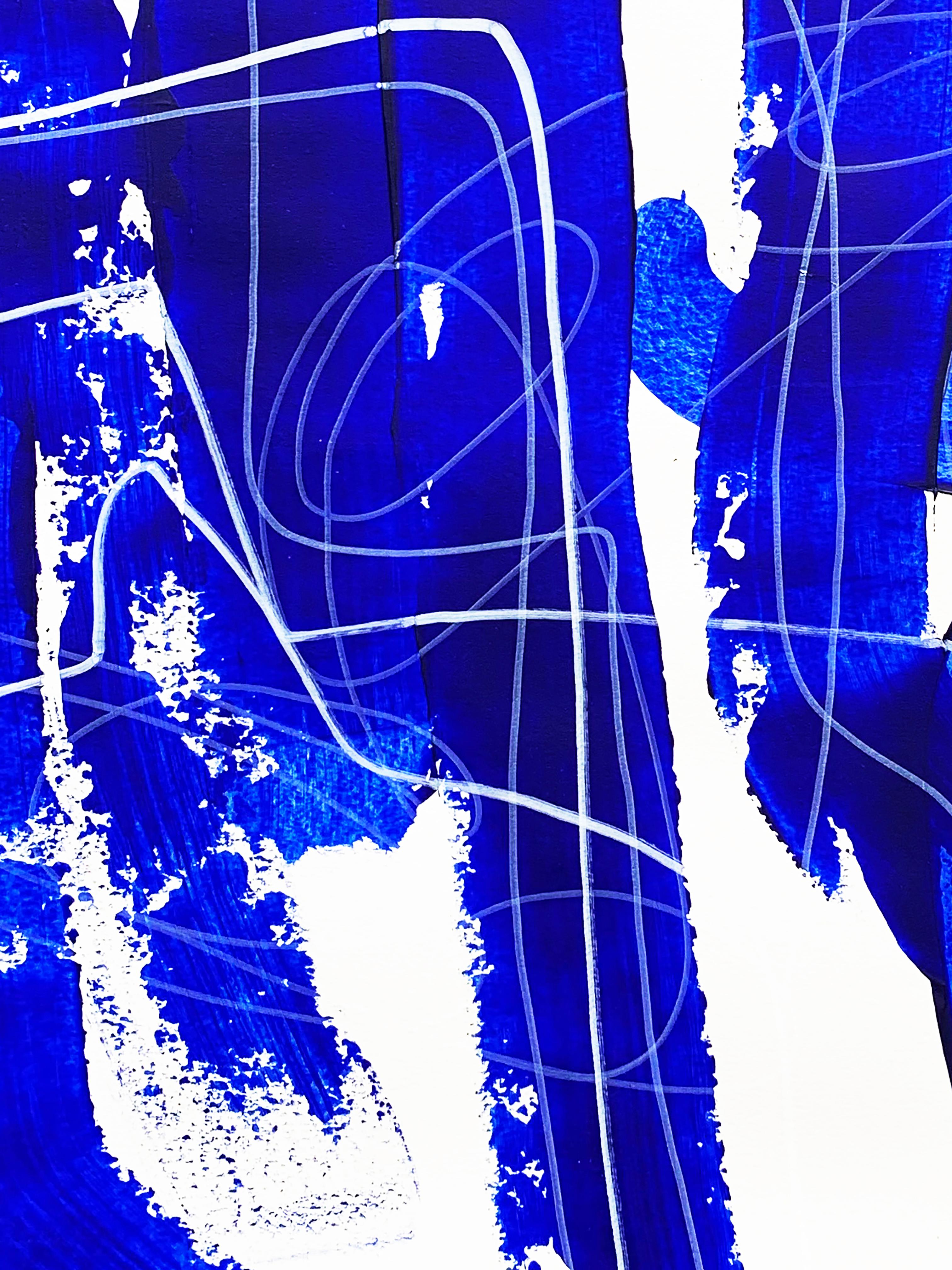 Free Blue 3315 - Pittura astratta su carta con texture blu e bianca, 2025 in vendita 3