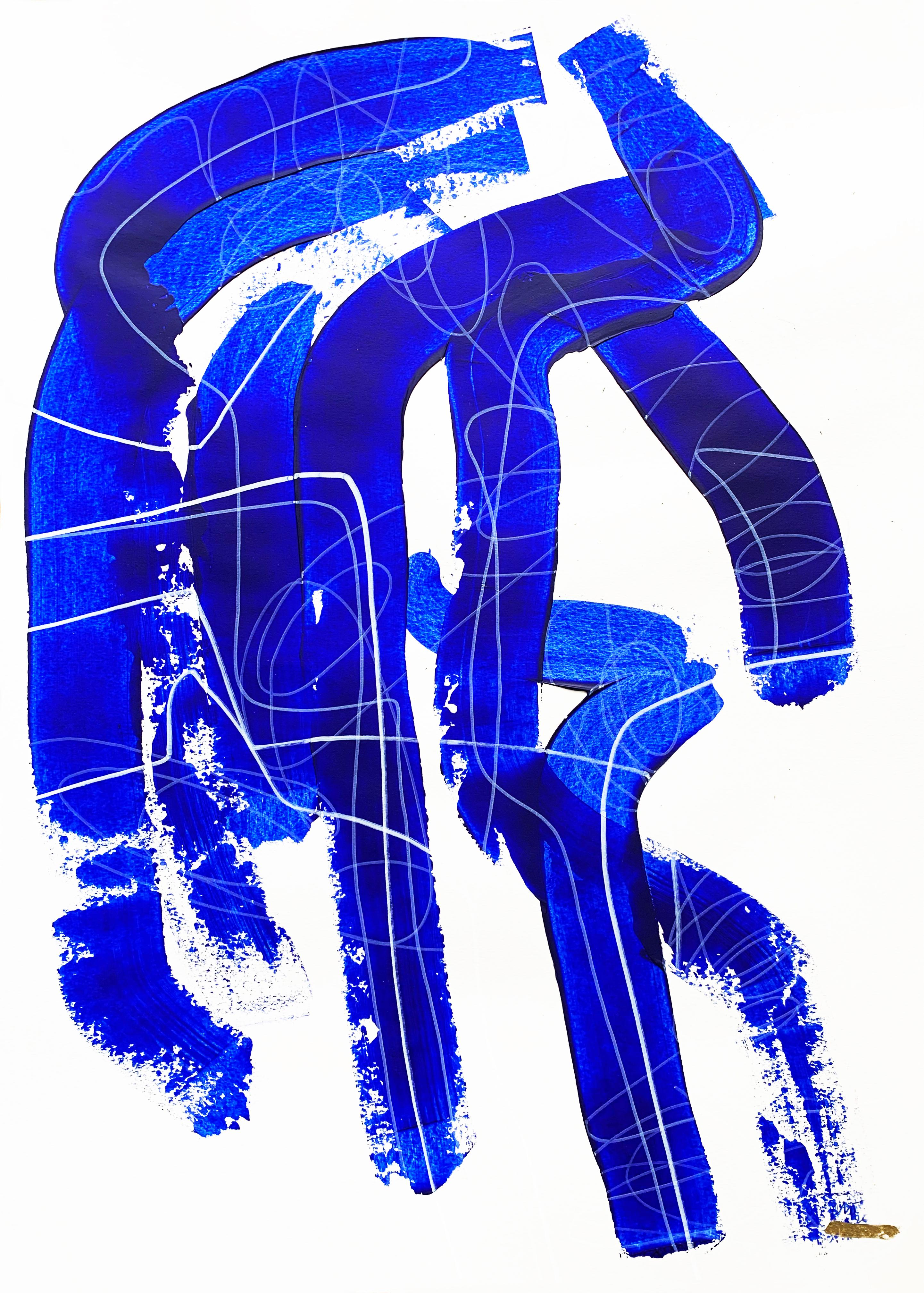 Free Blue 3315 - Peinture abstraite texturée bleue et blanche sur papier, 2025