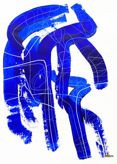 Free Blue 3315 - Peinture abstraite texturée bleue et blanche sur papier, 2025