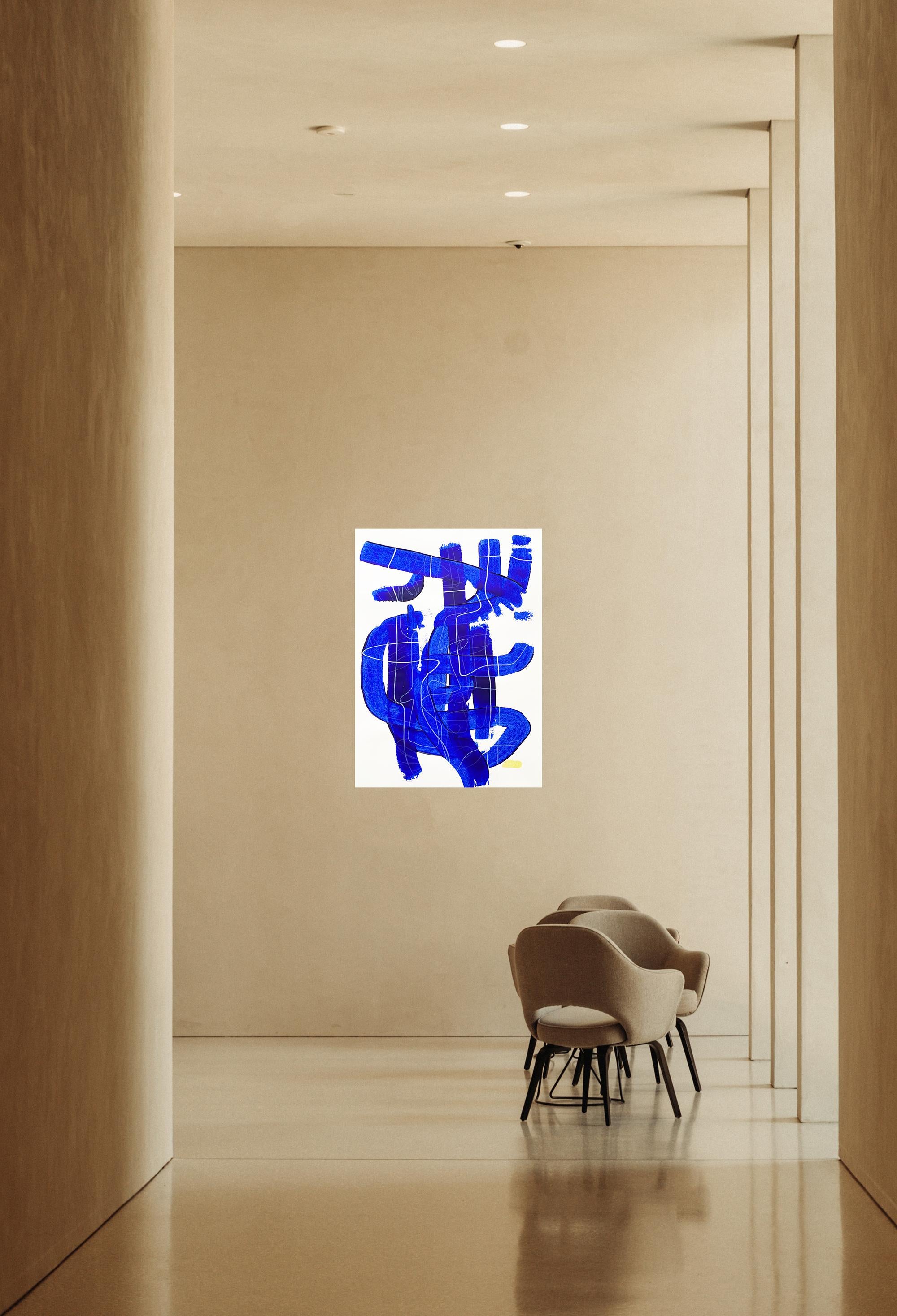 Free Blue 3317 - Pittura astratta su carta con texture blu e bianca, 2025 in vendita 3