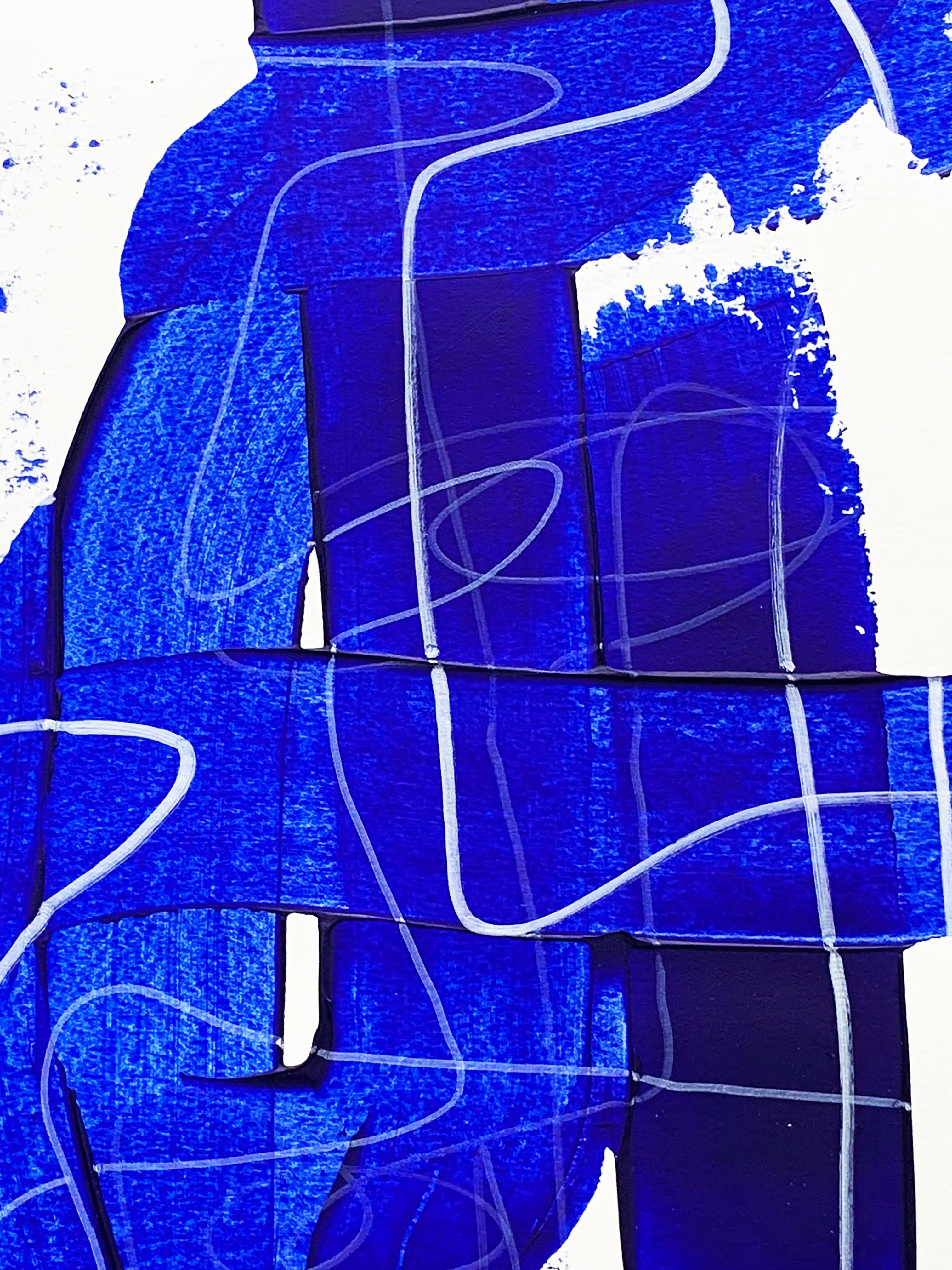 Free Blue 3317 - Pittura astratta su carta con texture blu e bianca, 2025 in vendita 4
