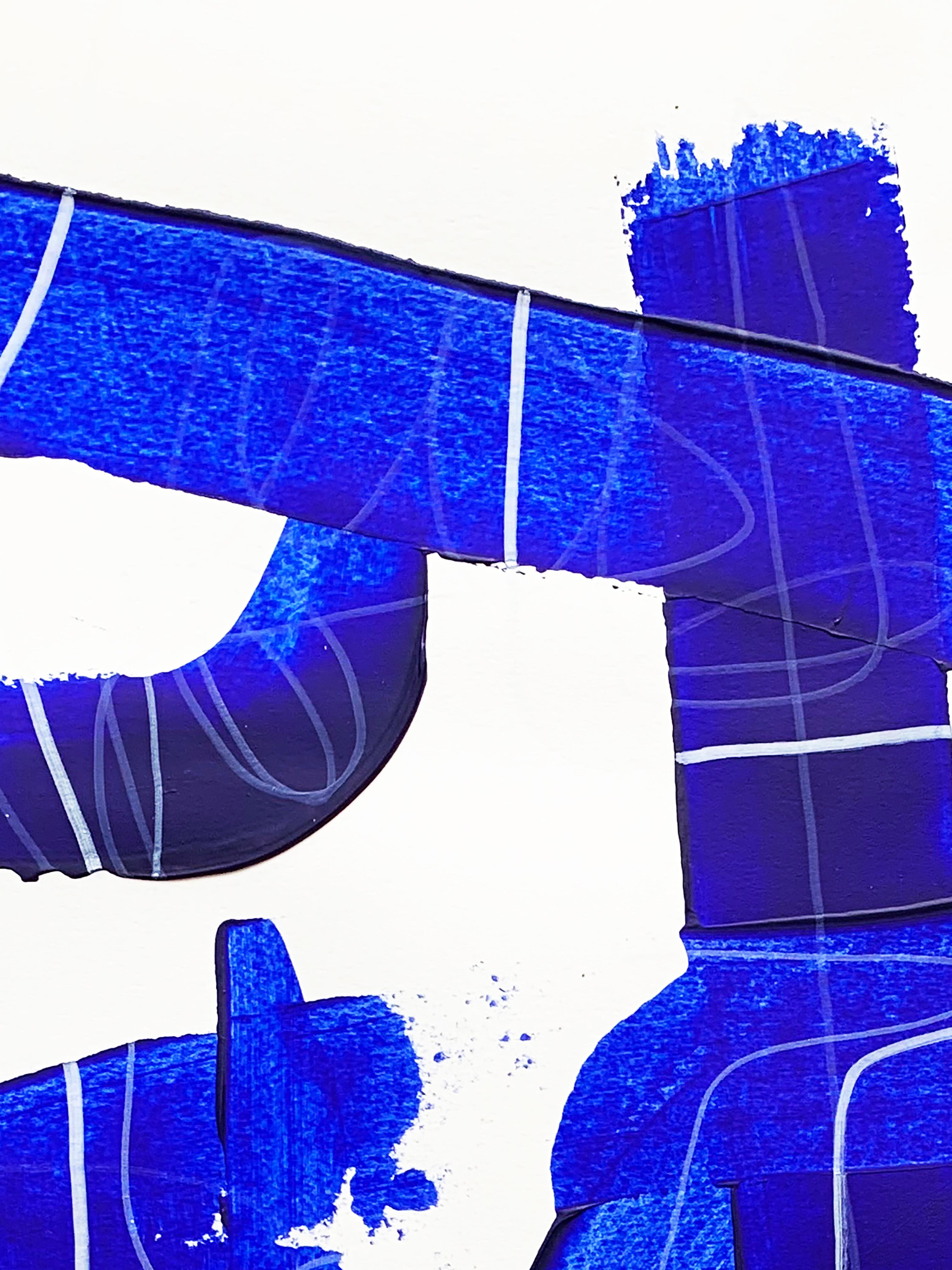 Free Blue 3317 - Pittura astratta su carta con texture blu e bianca, 2025 in vendita 5