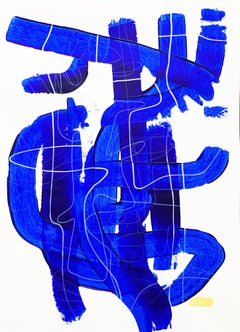 Free Blue 3317 - Abstraktes Gemälde mit Struktur in Blau und Weiß auf Papier, 2025