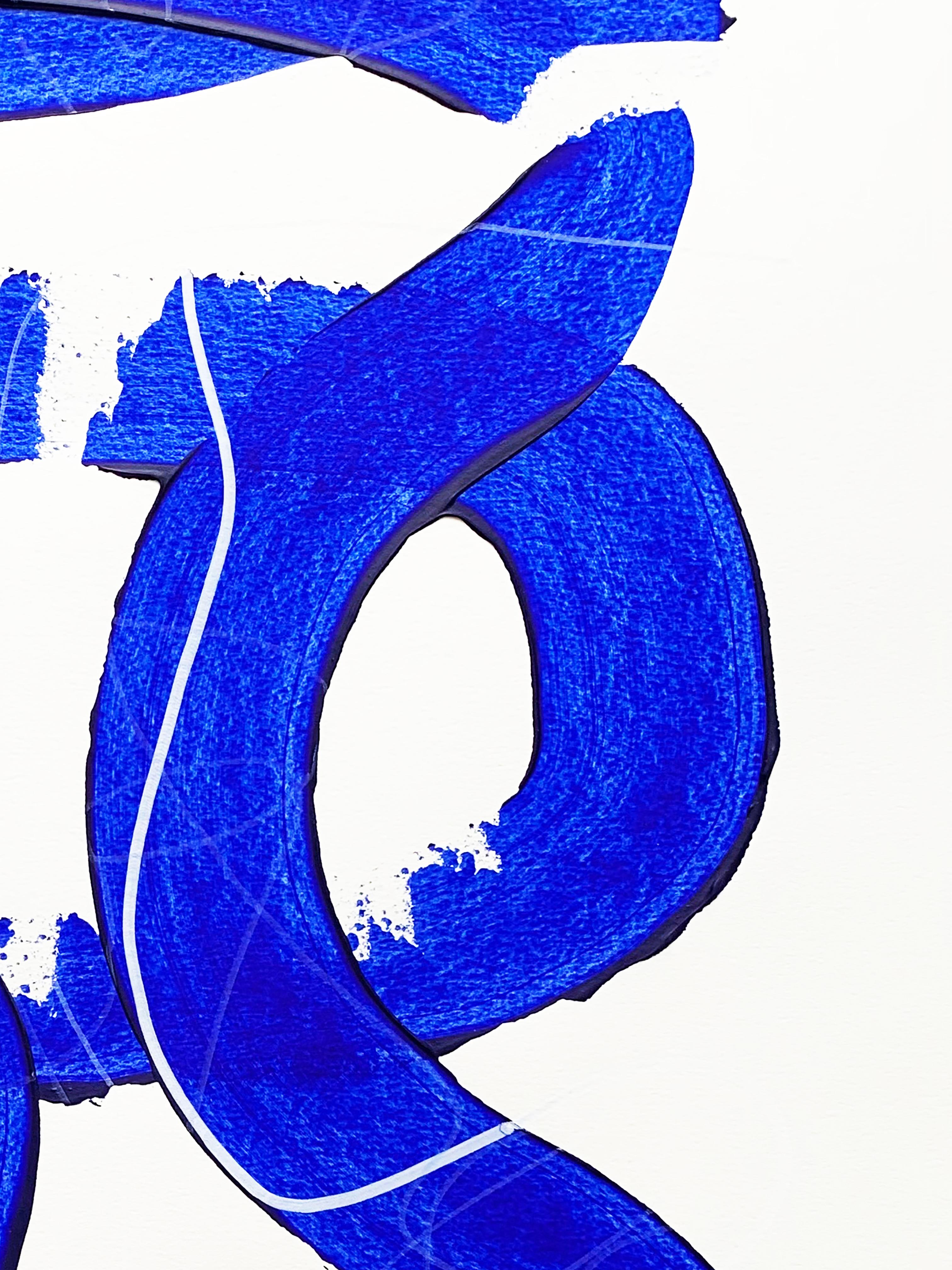 Free Blue 3318 - Pintura abstracta azul y blanca texturizada sobre papel, 2025 en venta 2