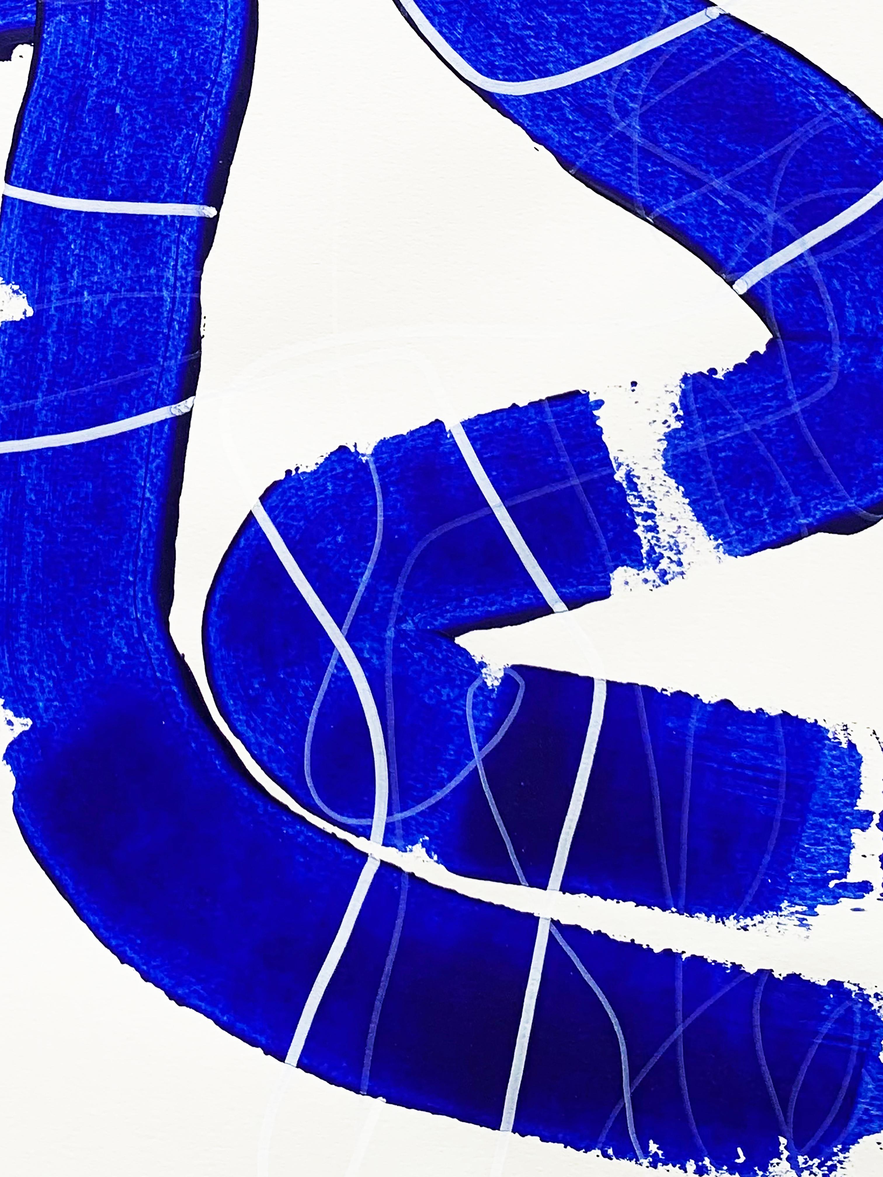 Free Blue 3318 - Pintura abstracta azul y blanca texturizada sobre papel, 2025 en venta 3