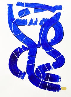 Free Blue 3318 - Pintura abstracta azul y blanca texturizada sobre papel, 2025