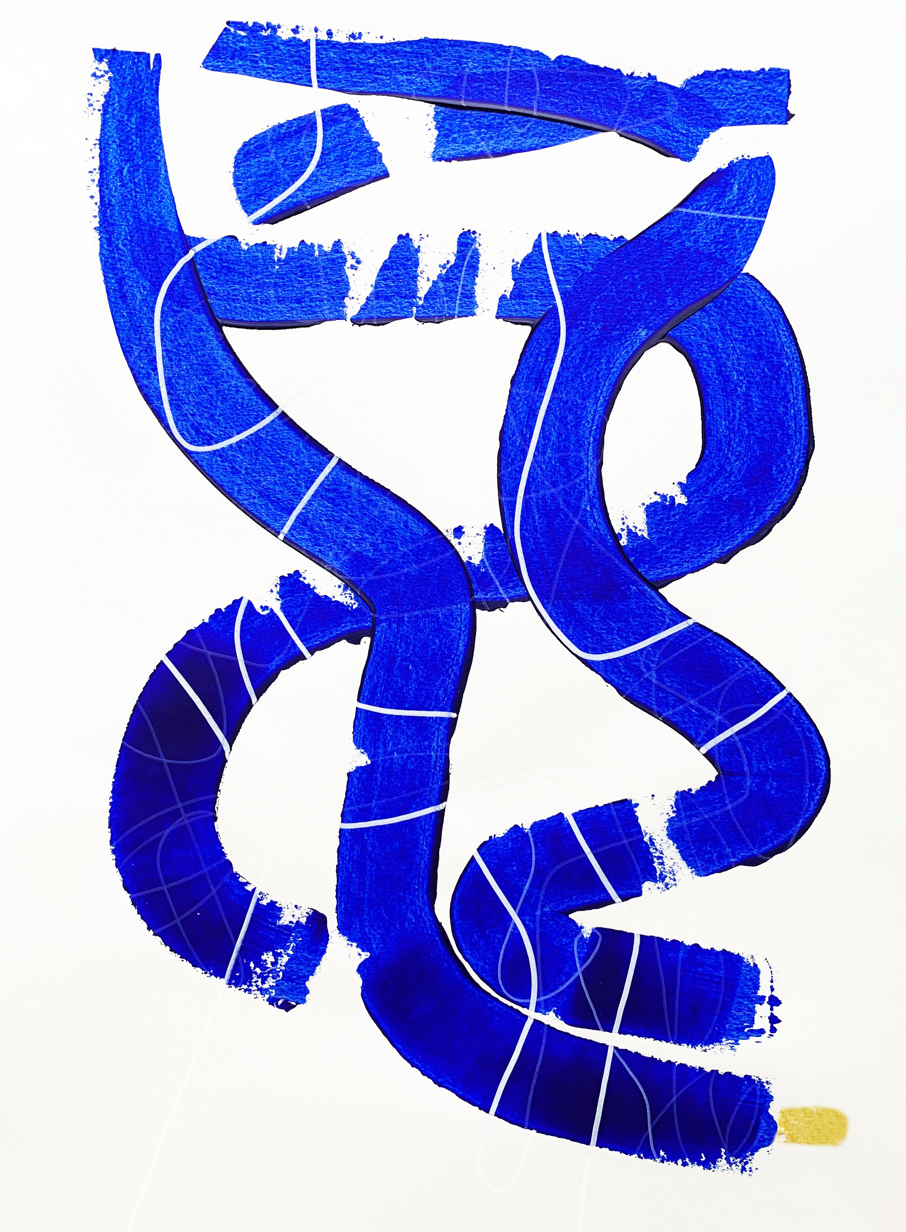 Free Blue 3318 - Pintura abstracta azul y blanca texturizada sobre papel, 2025