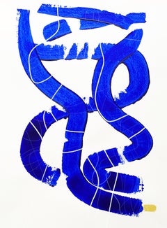 Free Blue 3318 - Abstraktes Gemälde mit Struktur in Blau und Weiß auf Papier, 2025
