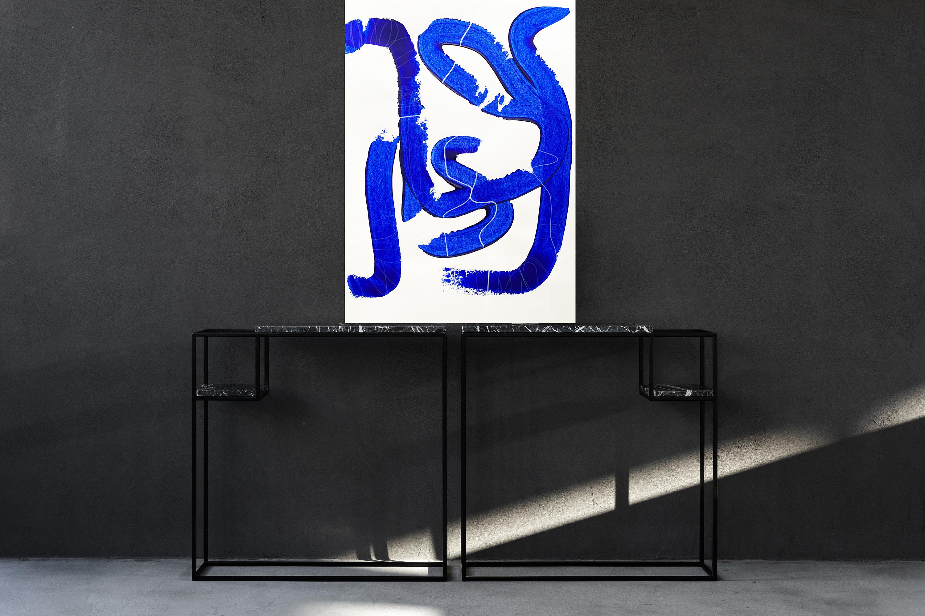Free Blue 3319 – Textured Blue and White Abstract Painting on Paper, 2025 For Sale 1