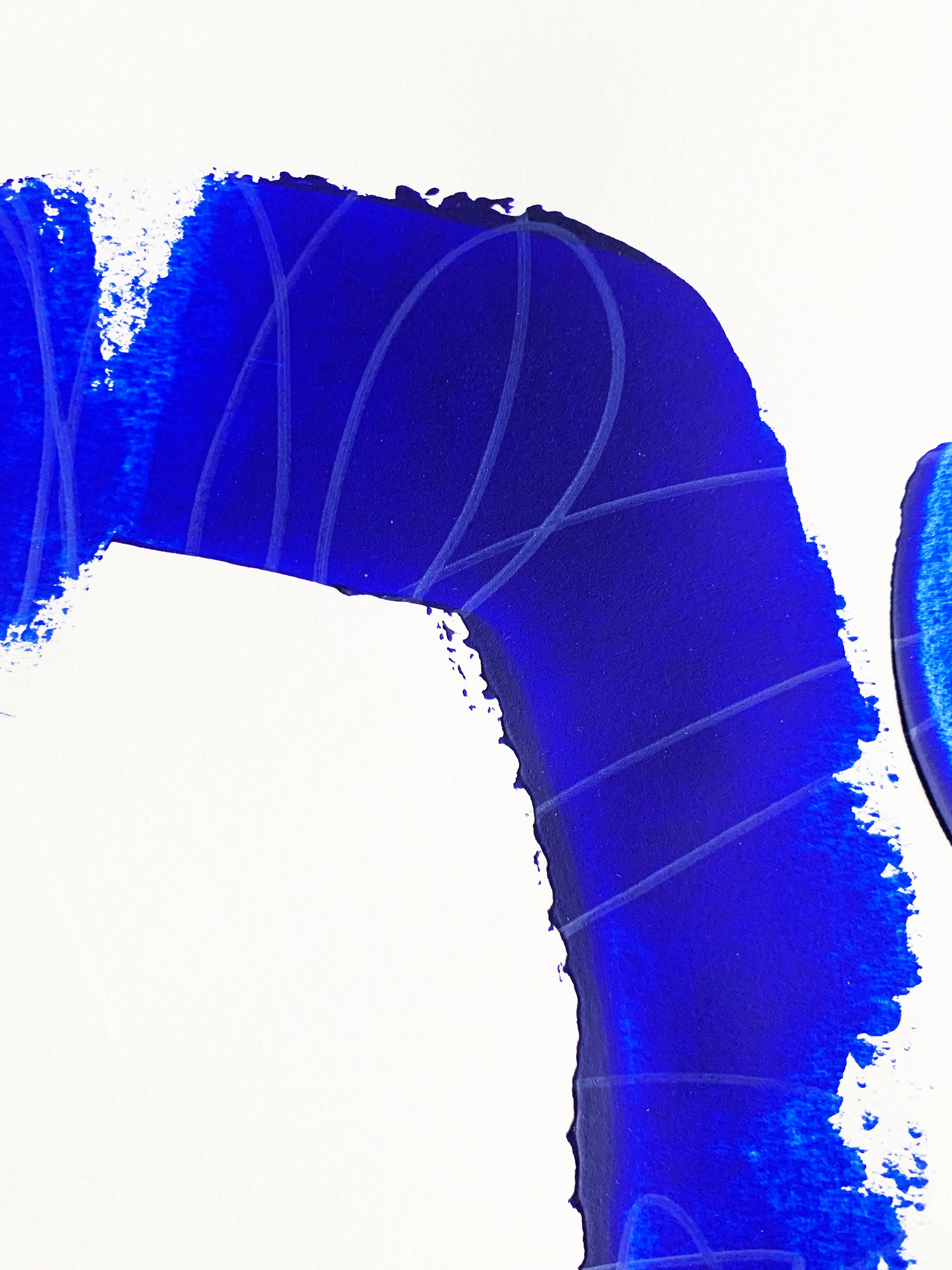 Free Blue 3319 – Textured Blue and White Abstract Painting on Paper, 2025 For Sale 4