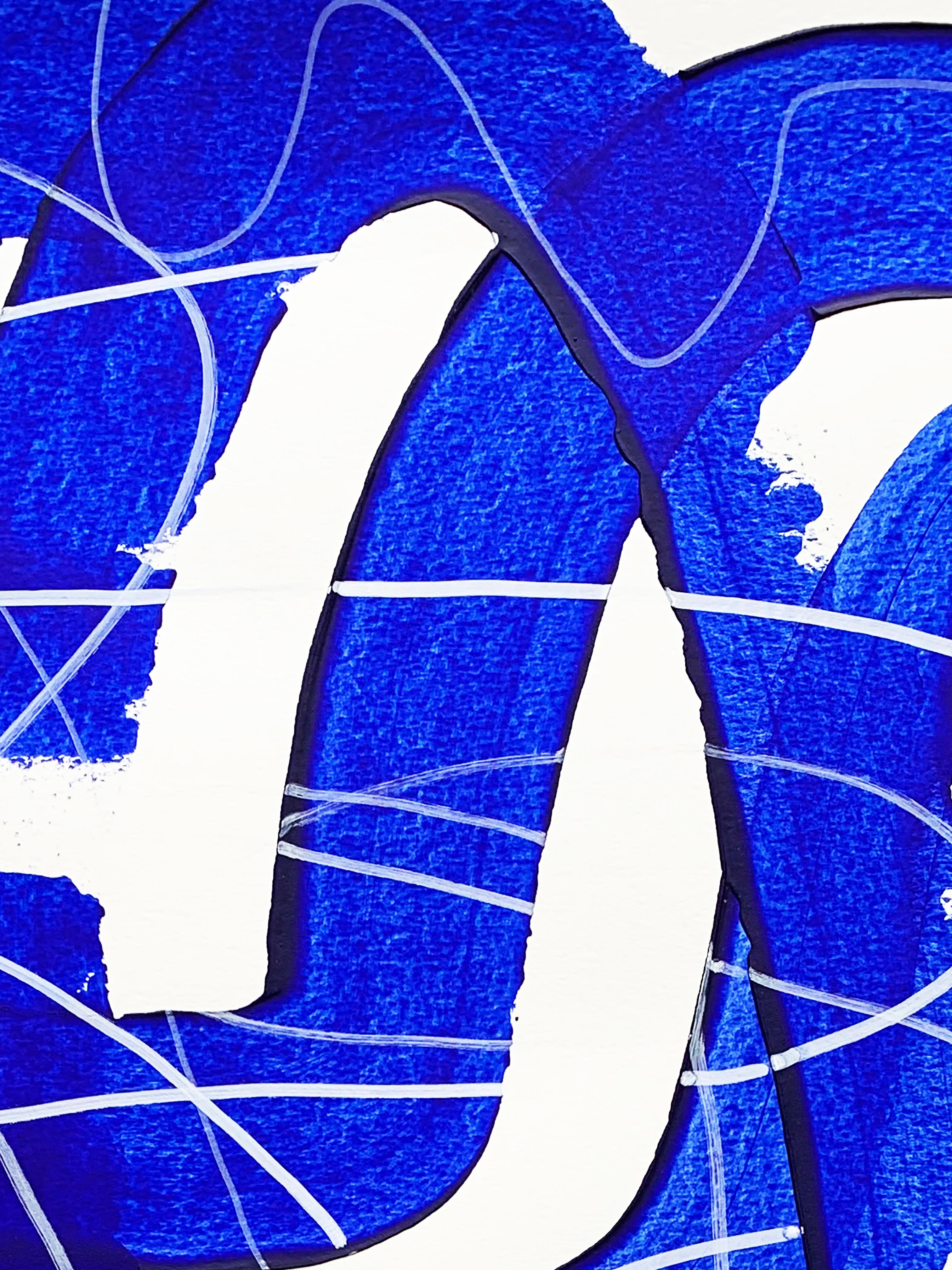Free Blue 3321 - Abstraktes Gemälde mit Struktur in Blau und Weiß auf Papier, 2025 im Angebot 1