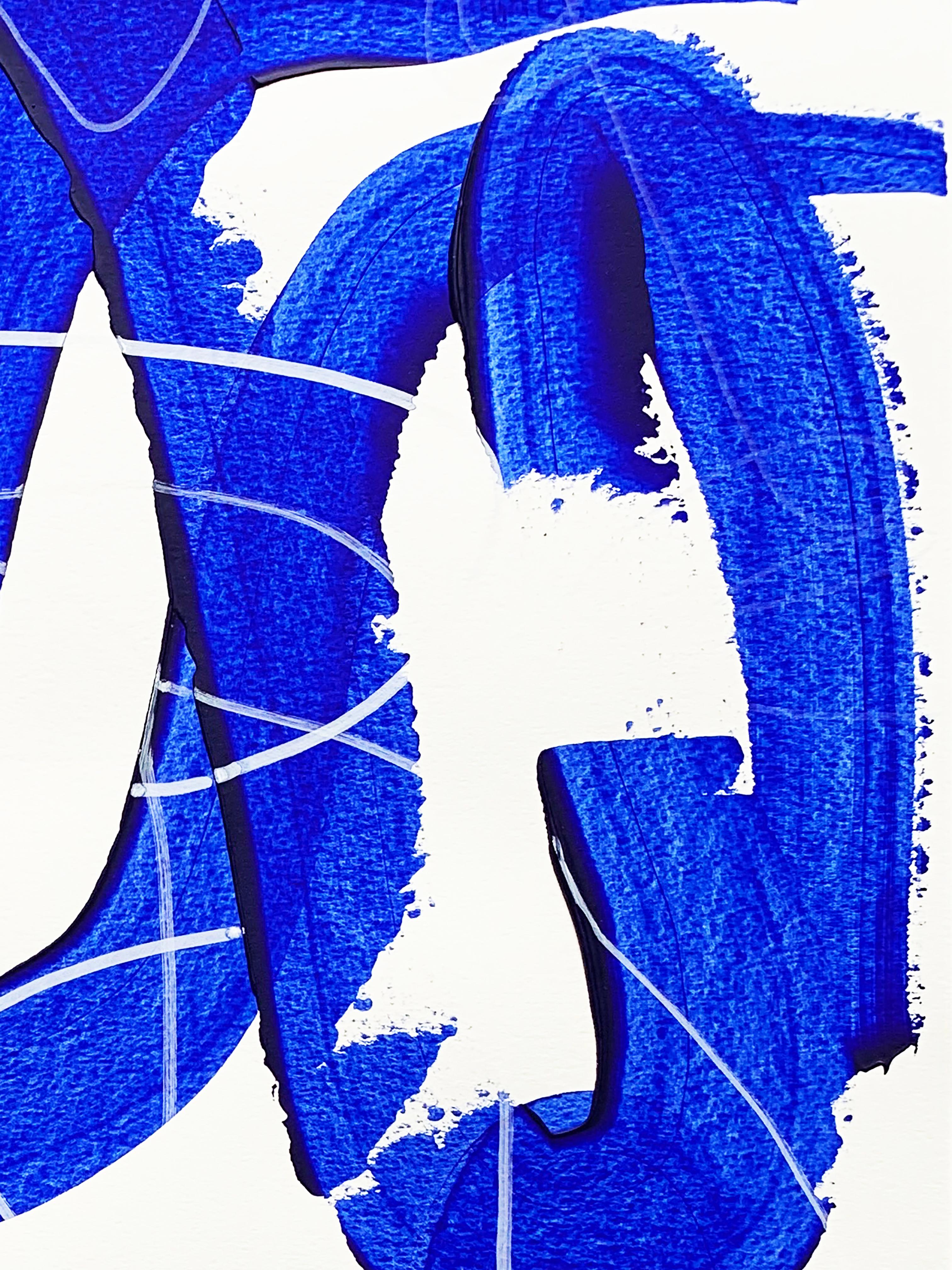 Free Blue 3321 - Abstraktes Gemälde mit Struktur in Blau und Weiß auf Papier, 2025 im Angebot 2