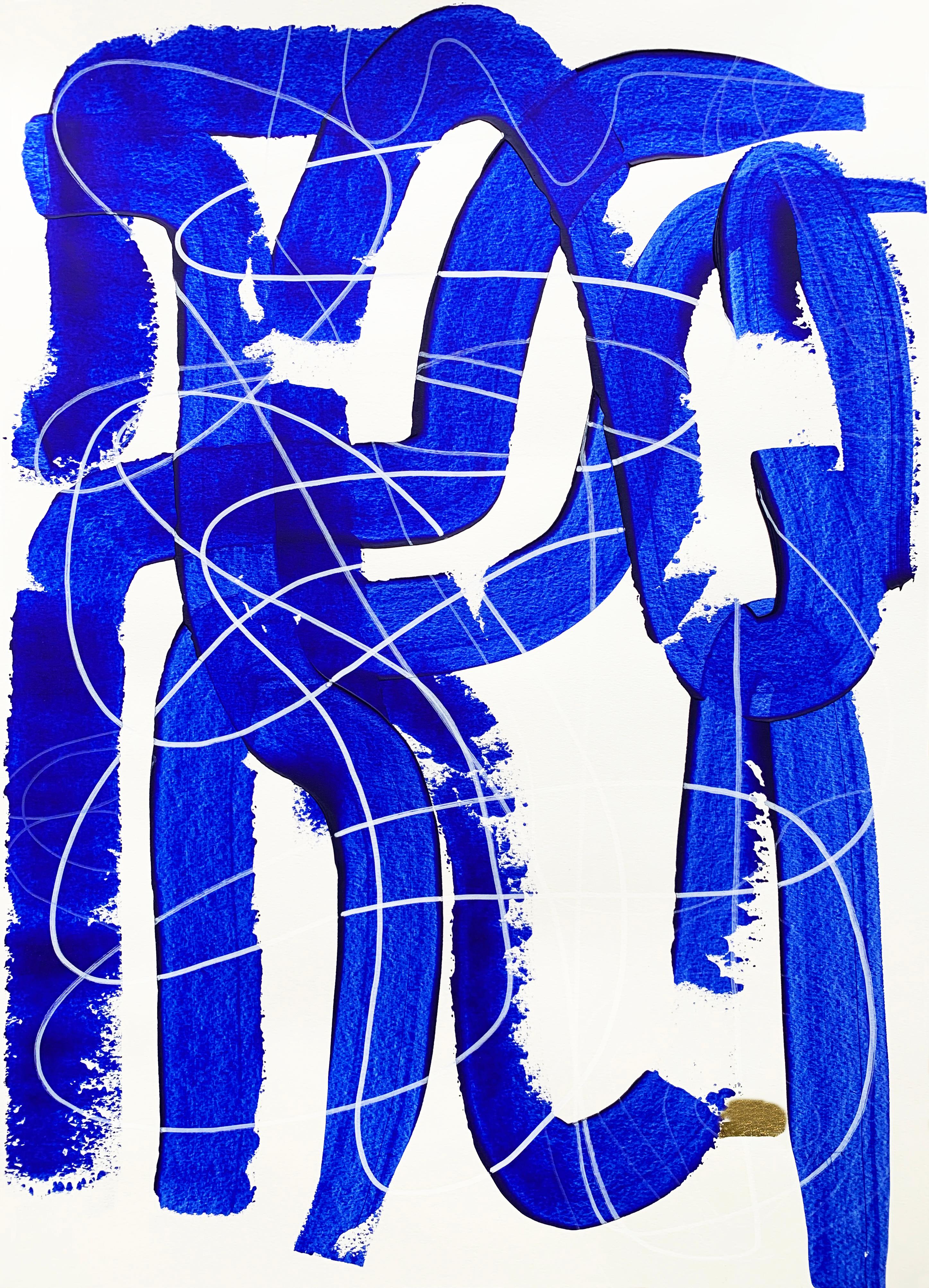 Free Blue 3321 - Abstraktes Gemälde mit Struktur in Blau und Weiß auf Papier, 2025