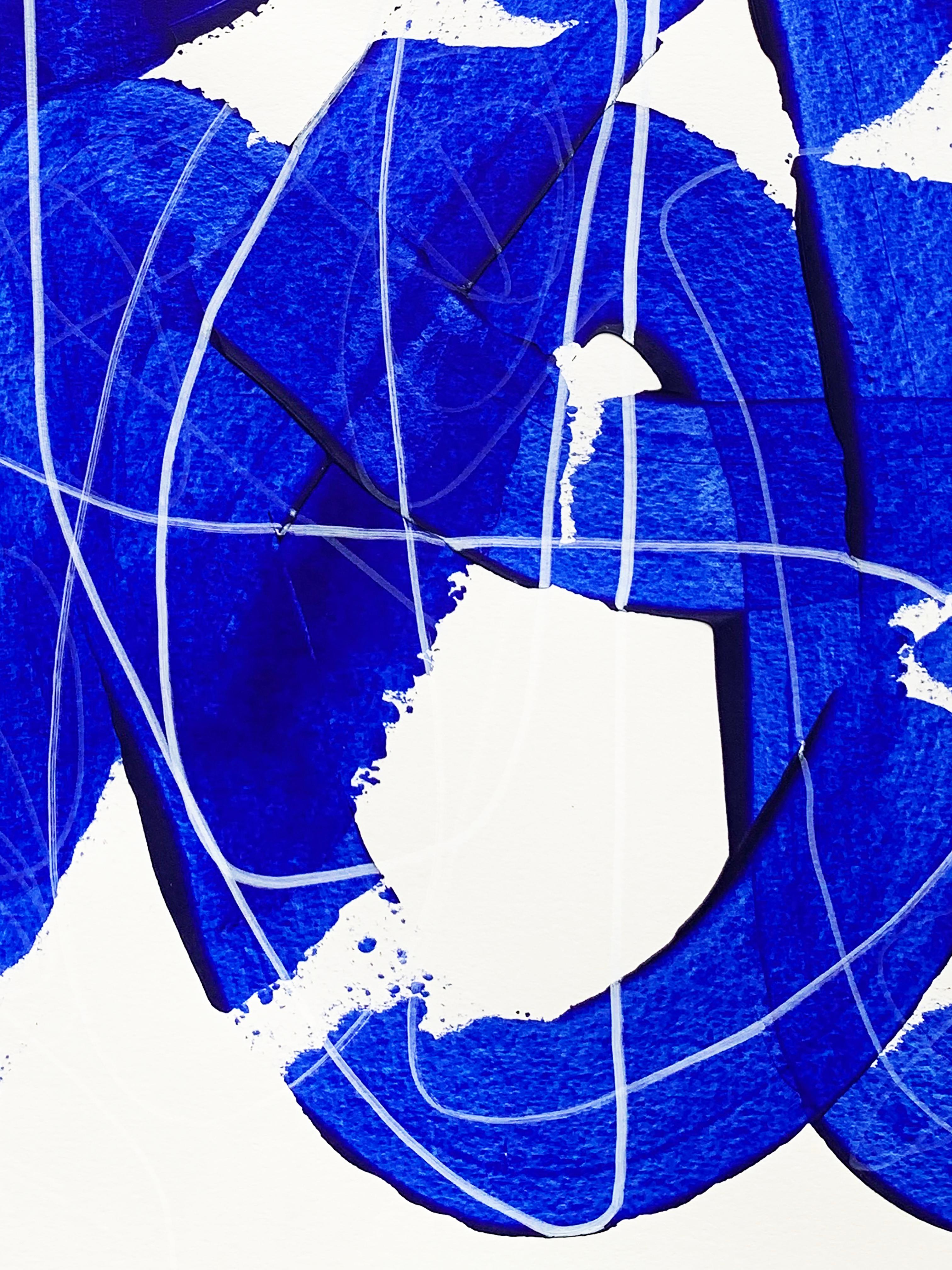 Free Blue 3322 - Peinture abstraite texturée bleue et blanche sur papier, 2025 en vente 1