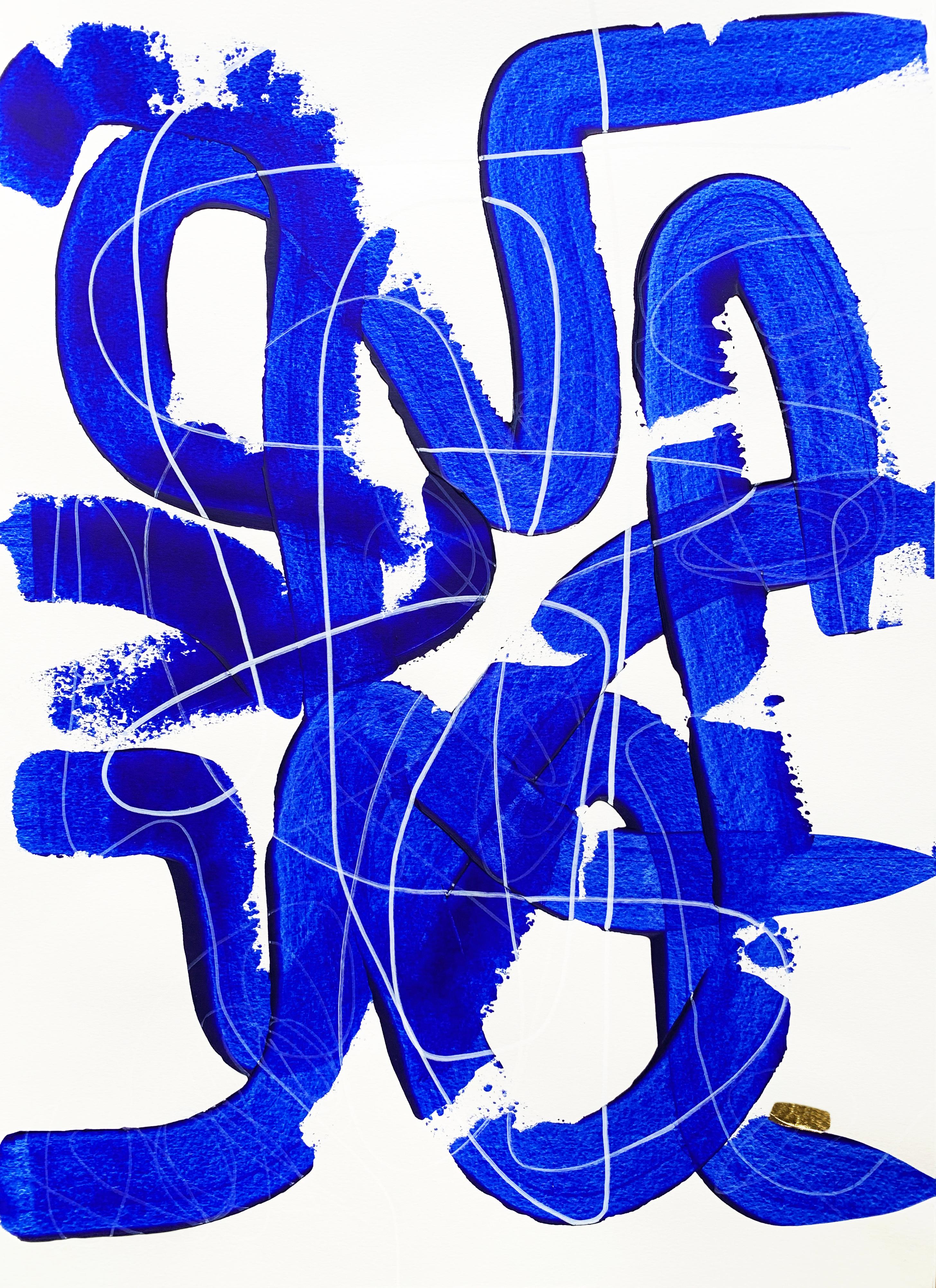 Free Blue 3322 - Abstraktes Gemälde mit Struktur in Blau und Weiß auf Papier, 2025