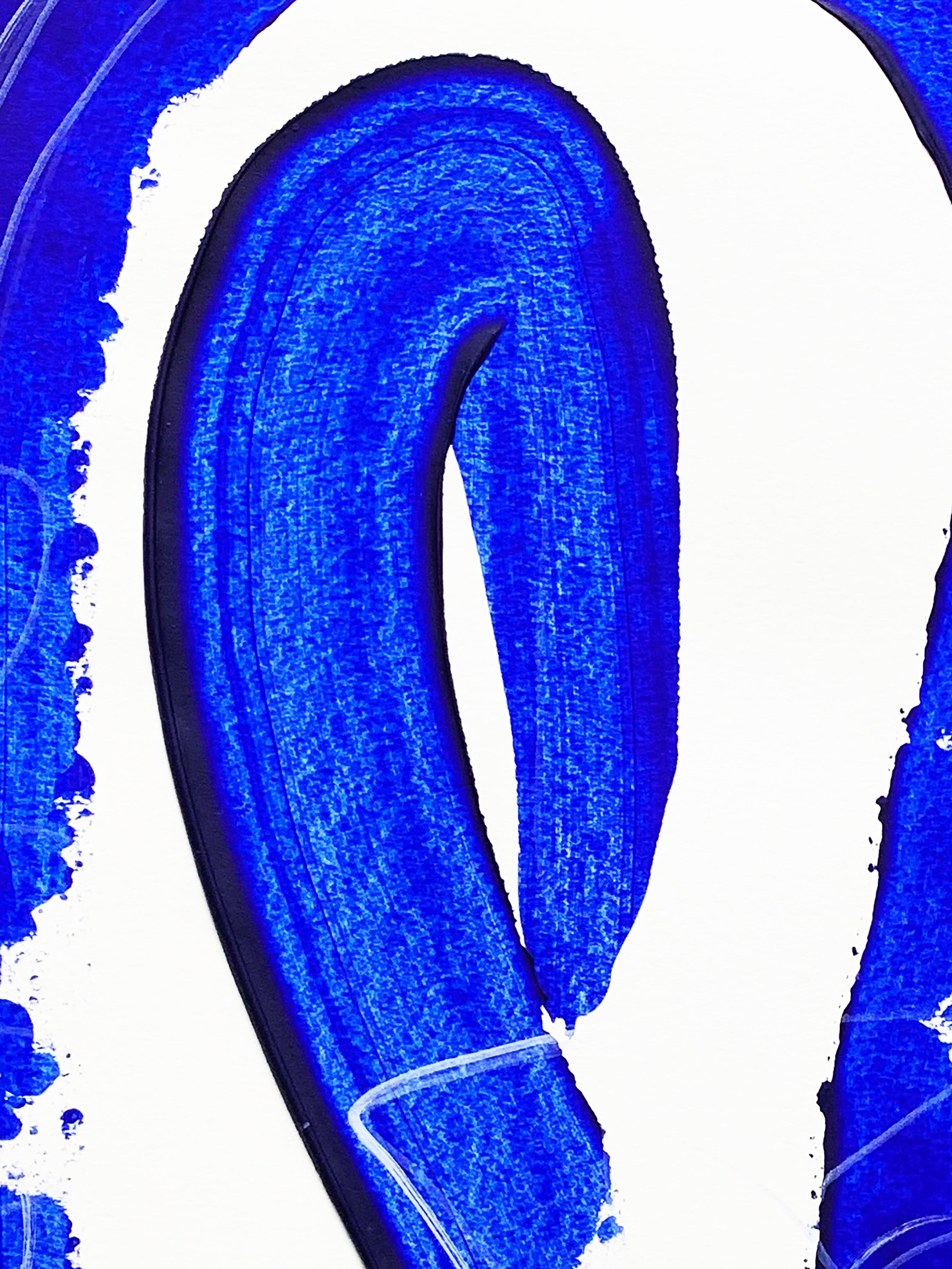 Free Blue 3329 - Peinture abstraite texturée bleue et blanche sur papier, 2025 en vente 2