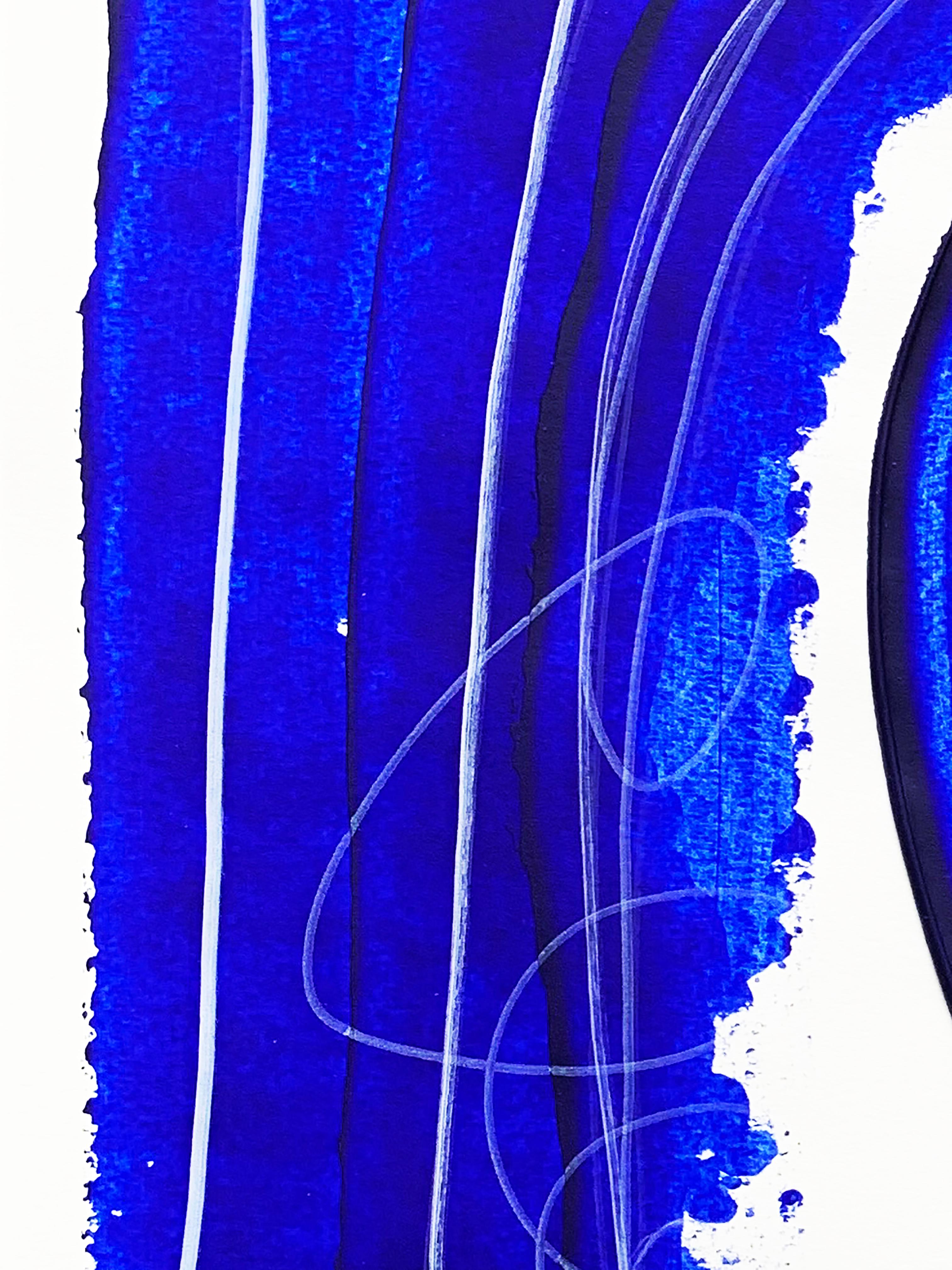 Free Blue 3329 - Peinture abstraite texturée bleue et blanche sur papier, 2025 en vente 3