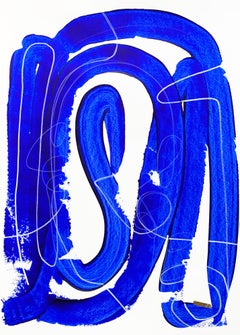 Free Blue 3329 - Pittura astratta su carta con texture blu e bianca, 2025