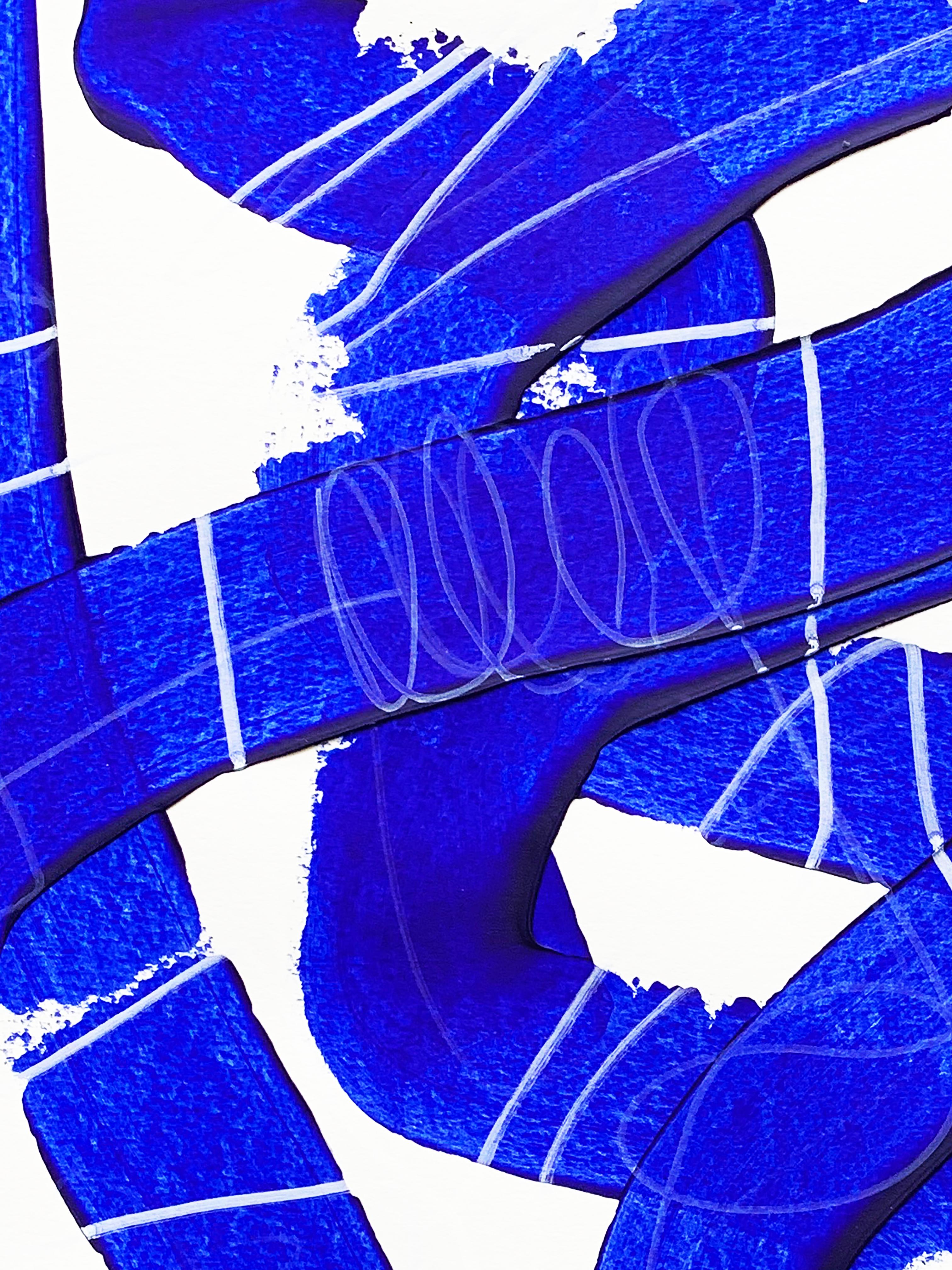 Free Blue 3330 - Peinture abstraite texturée bleue et blanche sur papier, 2025 en vente 2