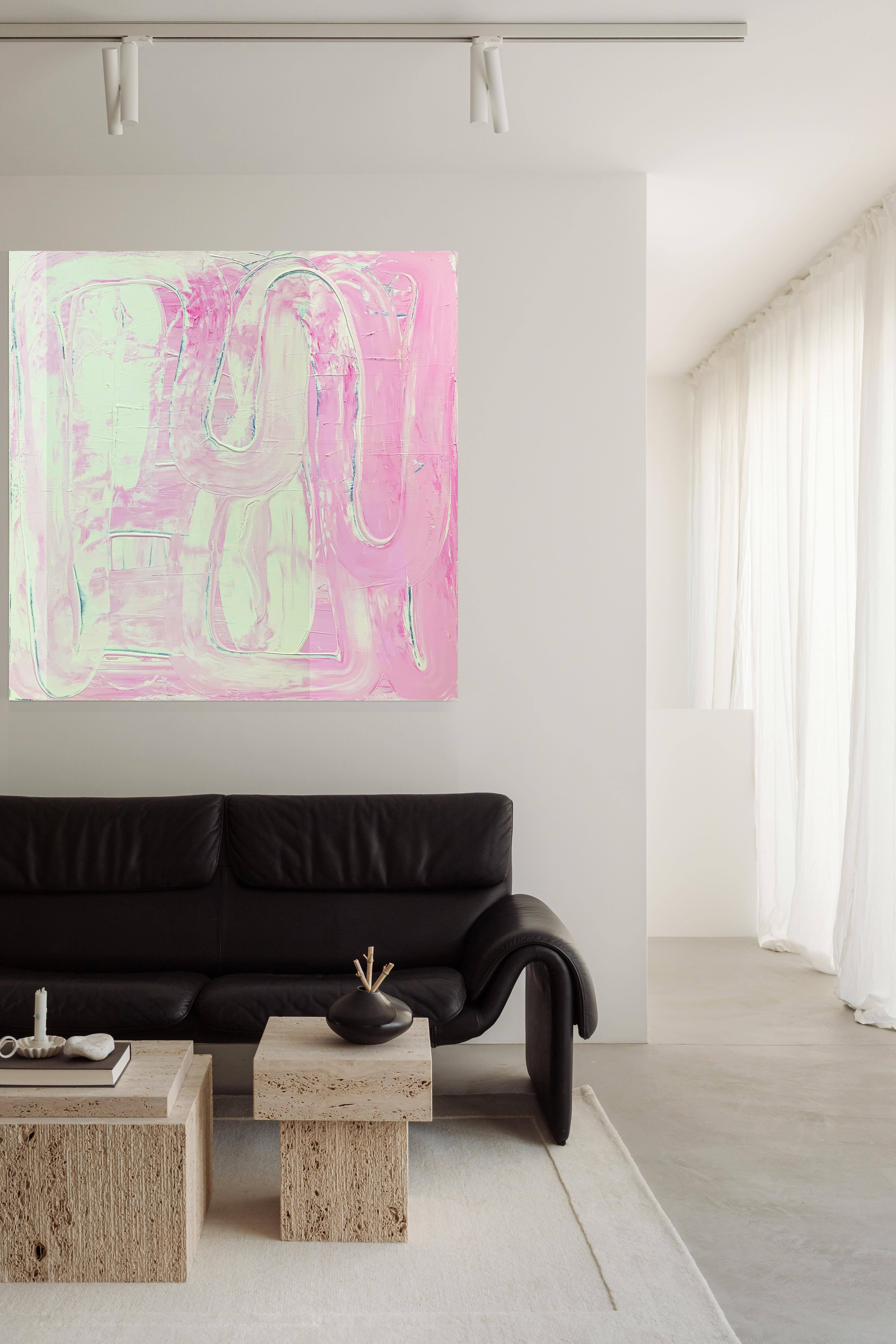 Free Light Rose 1 - Abstraktes Gemälde in Rosa und Weiß auf Leinwand, 2025 im Angebot 1