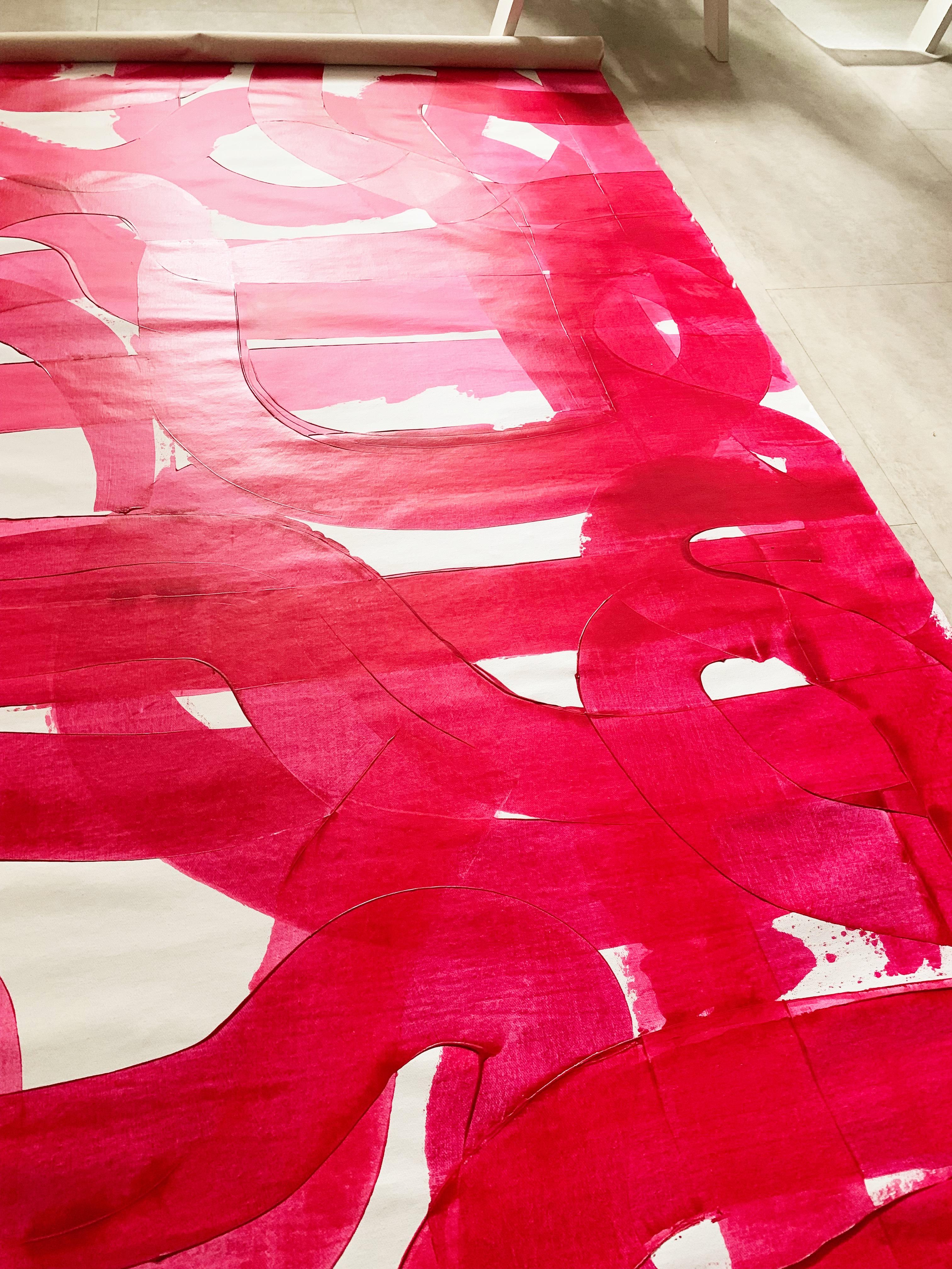 Free Love Magenta – Textured Magenta Abstract Painting on Canvas, 2024 For Sale 6