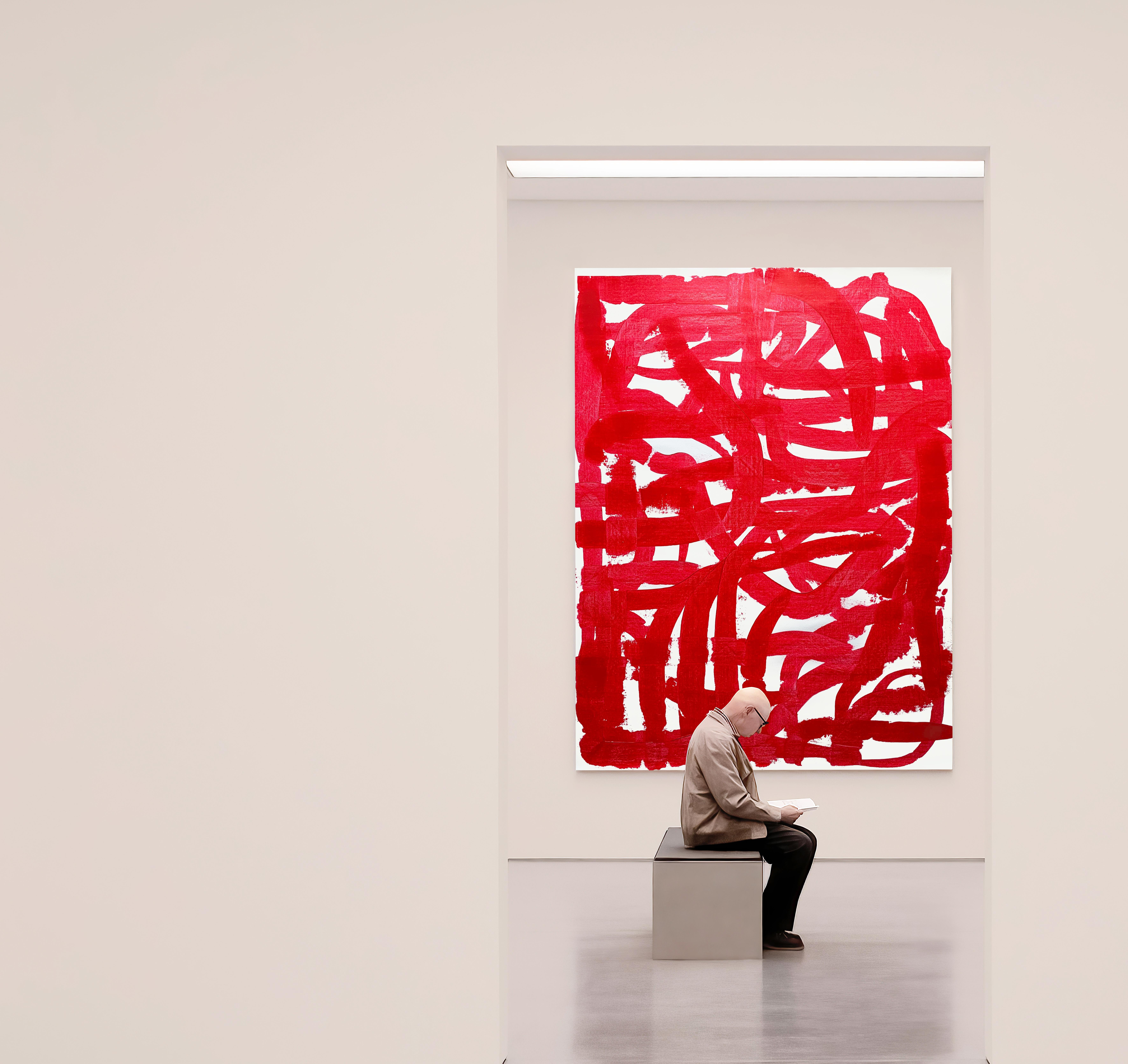 Free Red - Pittura astratta rossa su tela, 2024 - Painting Espressionismo astratto di Monika Widenka