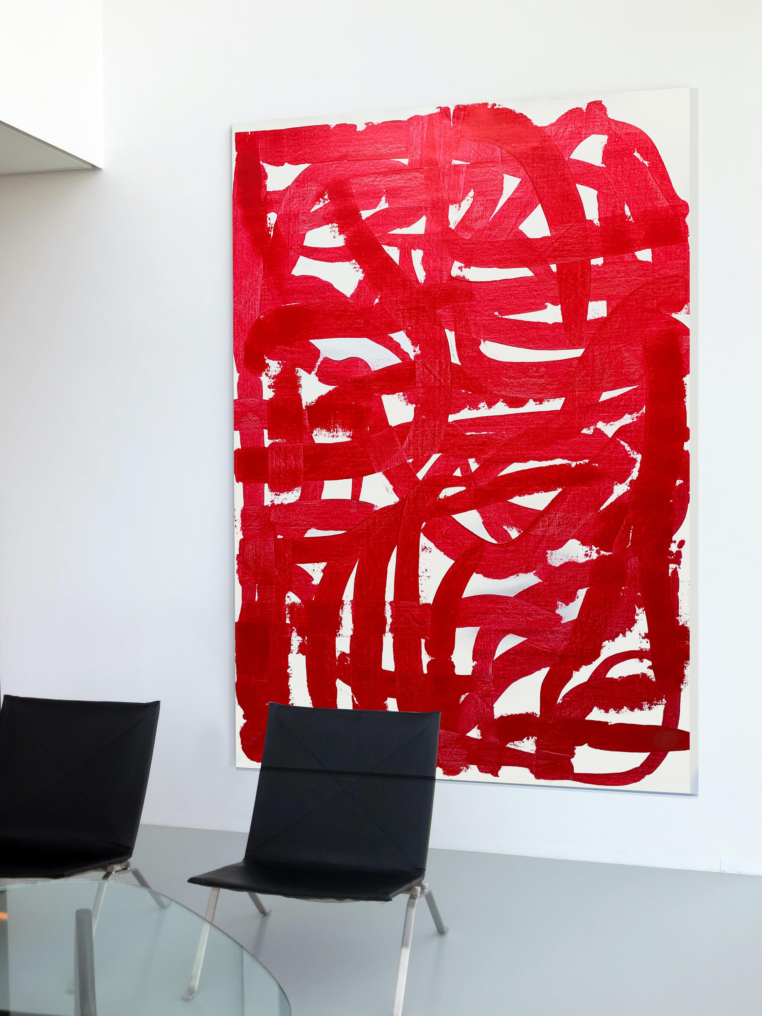 Free Red - Pittura astratta rossa su tela, 2024 - Abstract Painting Marrone di Monika Widenka