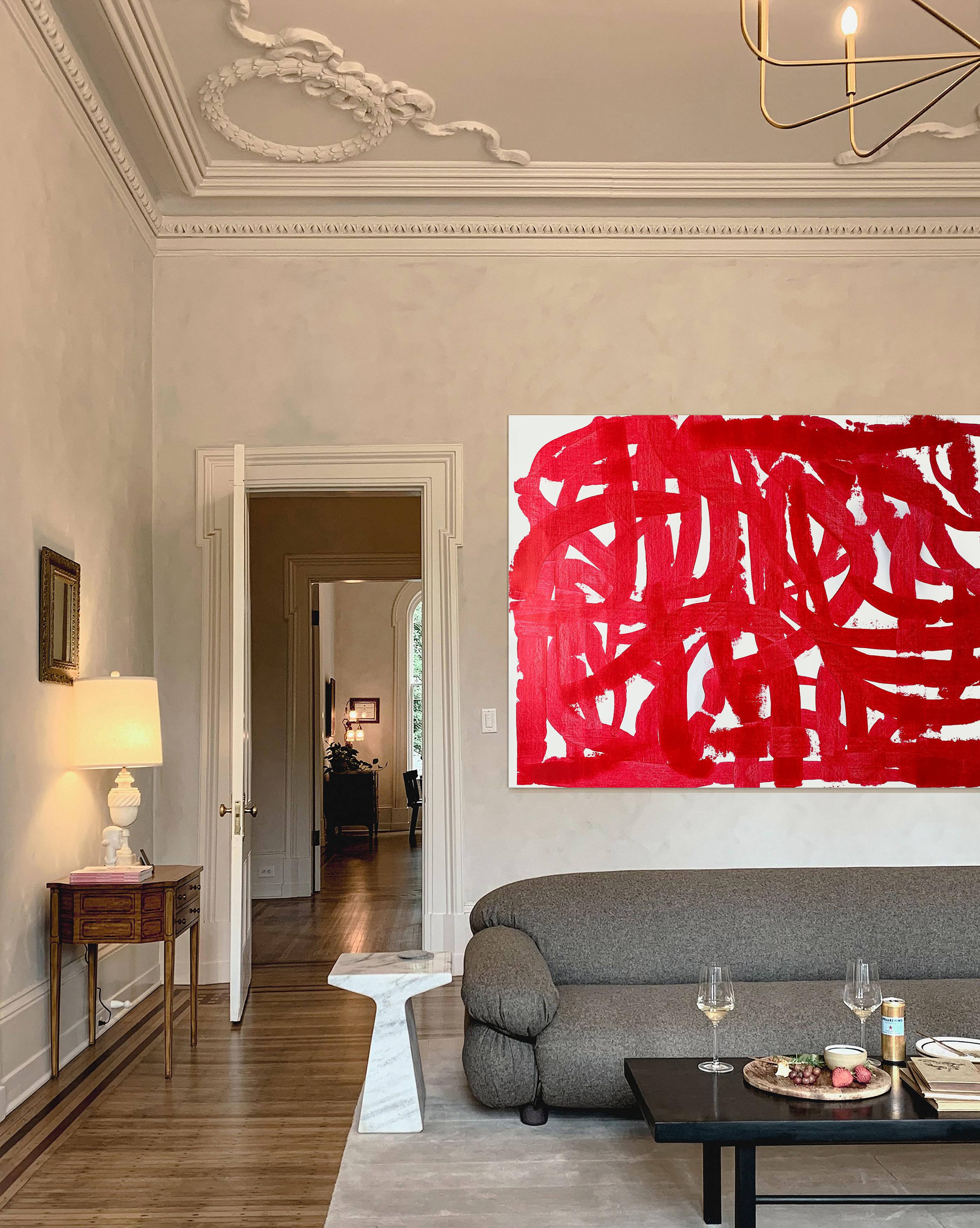 Abstract Painting di Monika Widenka - Free Red - Pittura astratta rossa su tela, 2024