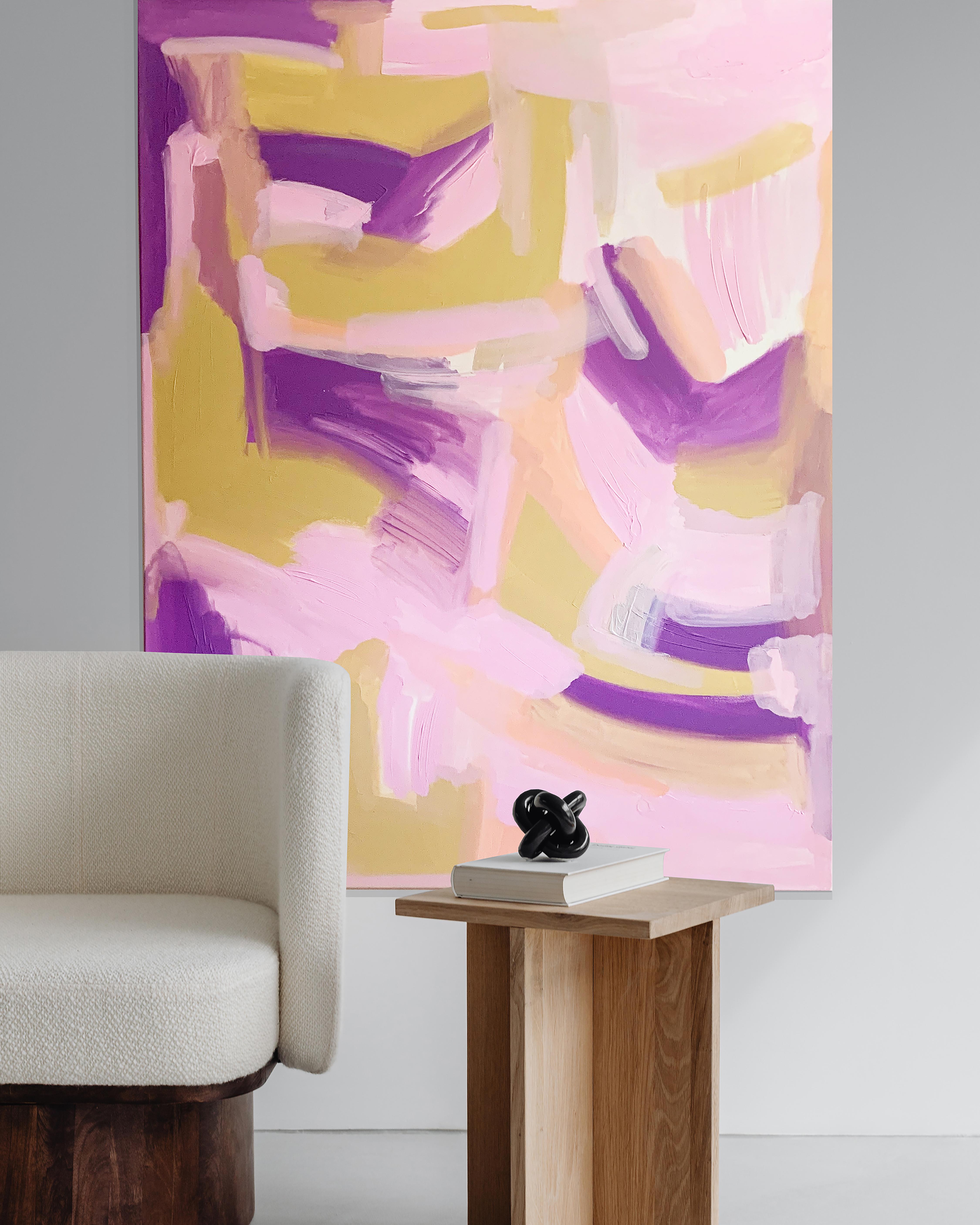 Libero - Pittura astratta su tela con texture viola e rosa, 2024 - Painting di Monika Widenka