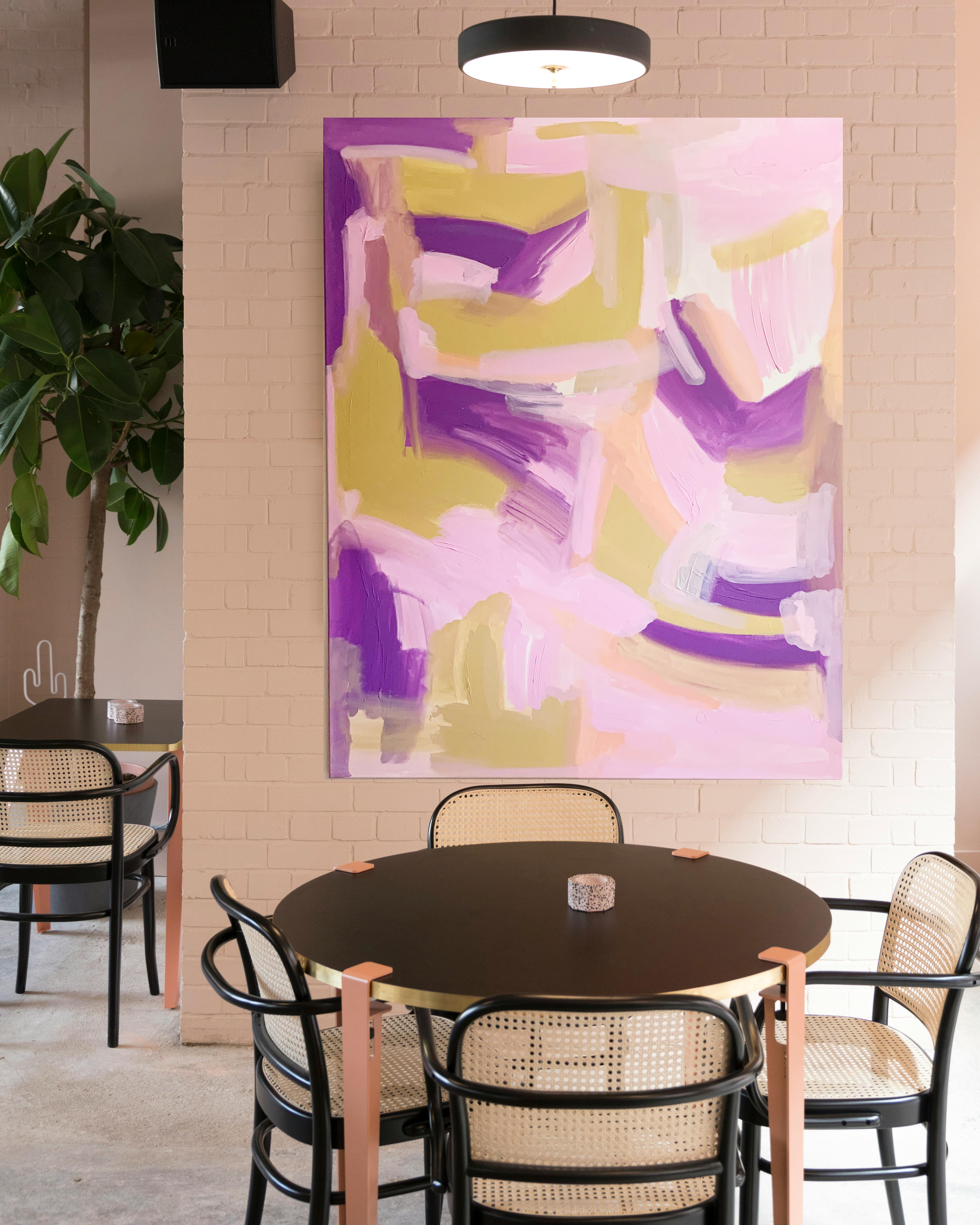 Libero - Pittura astratta su tela con texture viola e rosa, 2024 - Painting Espressionismo astratto di Monika Widenka
