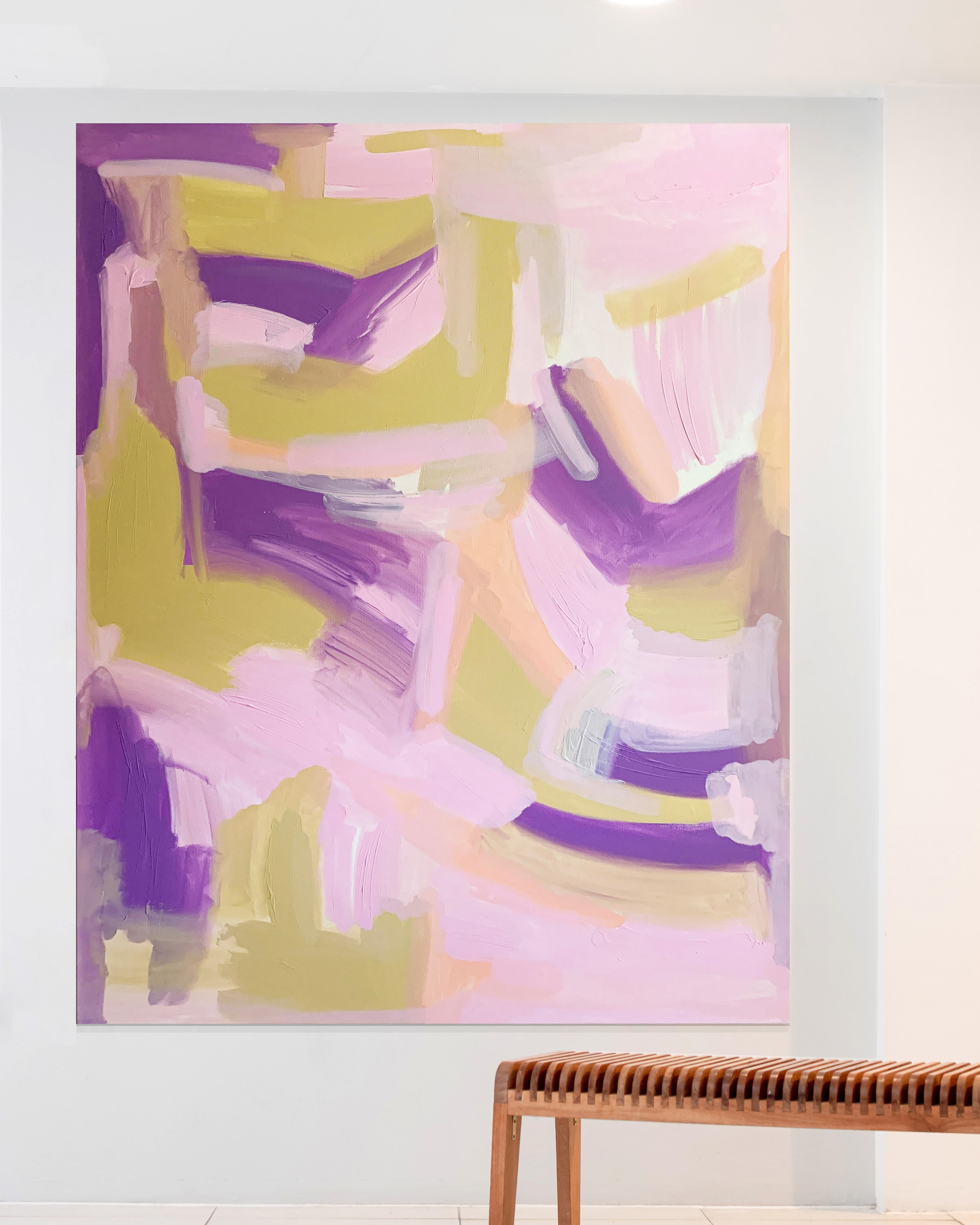 Libero - Pittura astratta su tela con texture viola e rosa, 2024 - Abstract Painting Viola di Monika Widenka