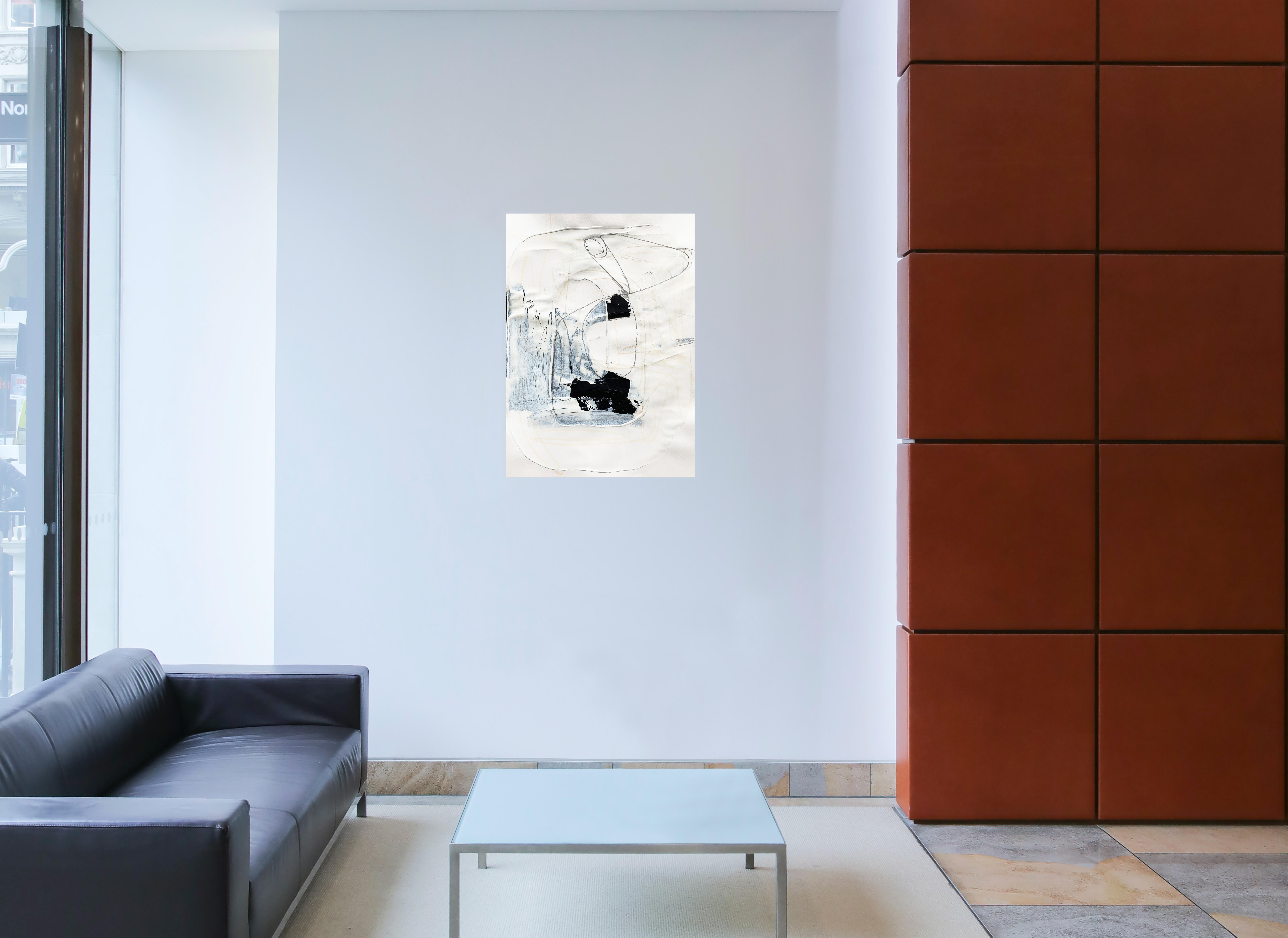 Blanco libre 1 - Pintura abstracta blanca y negra texturizada sobre papel, 2025 - Mixed Media Art Expresionismo abstracto de Monika Widenka
